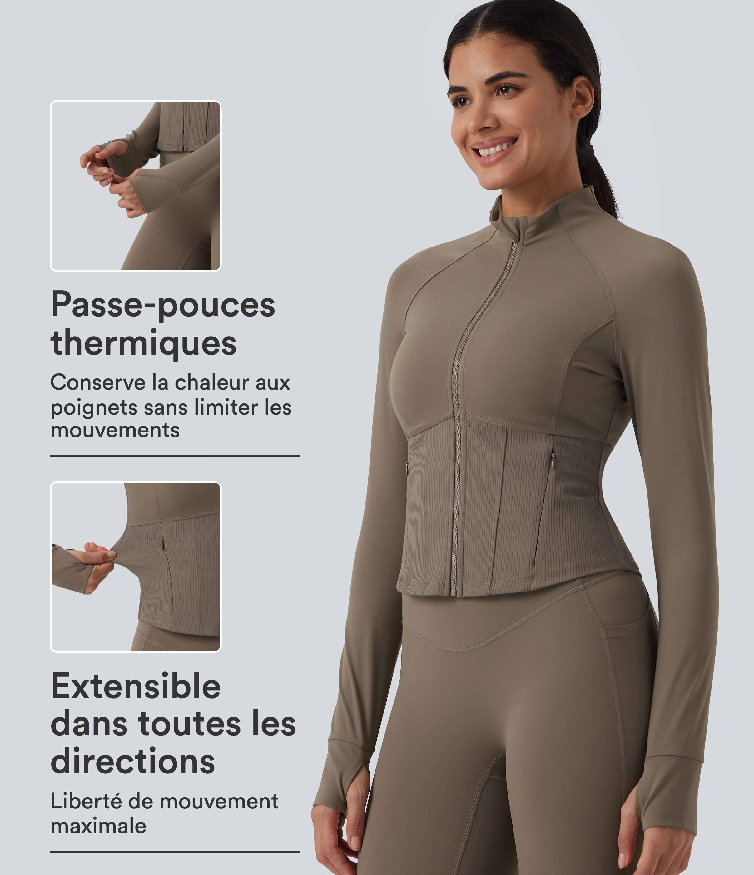 Veste de yoga Halara UltraSculpt™ effet frais InstantCool à col montant, manches raglan, passe-pouces et ourlet arrondi avec poches