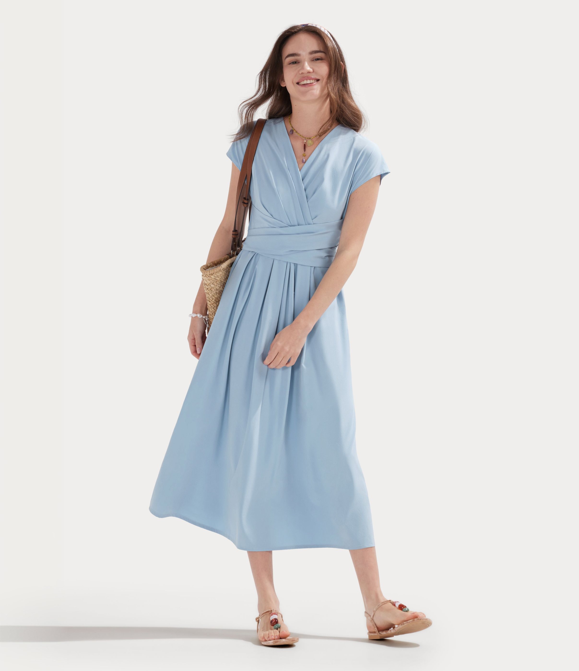 Stone Blue Breezeful™ Robe Mi-Longue Col en V Manches Courtes Poche Latérale Nouée au Dos Séchage Rapide / 2