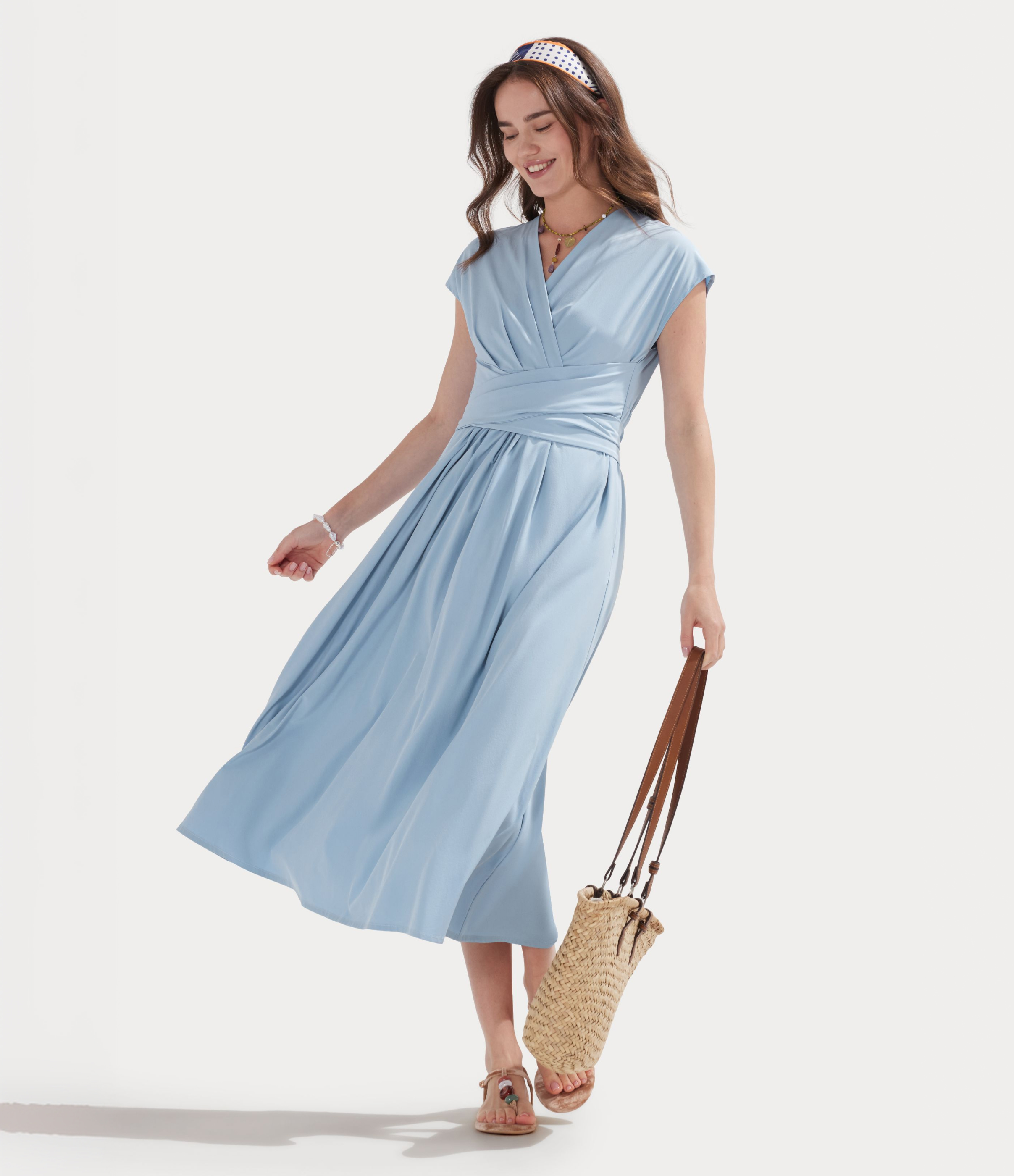 Stone Blue Breezeful™ Robe Mi-Longue Col en V Manches Courtes Poche Latérale Nouée au Dos Séchage Rapide / 2