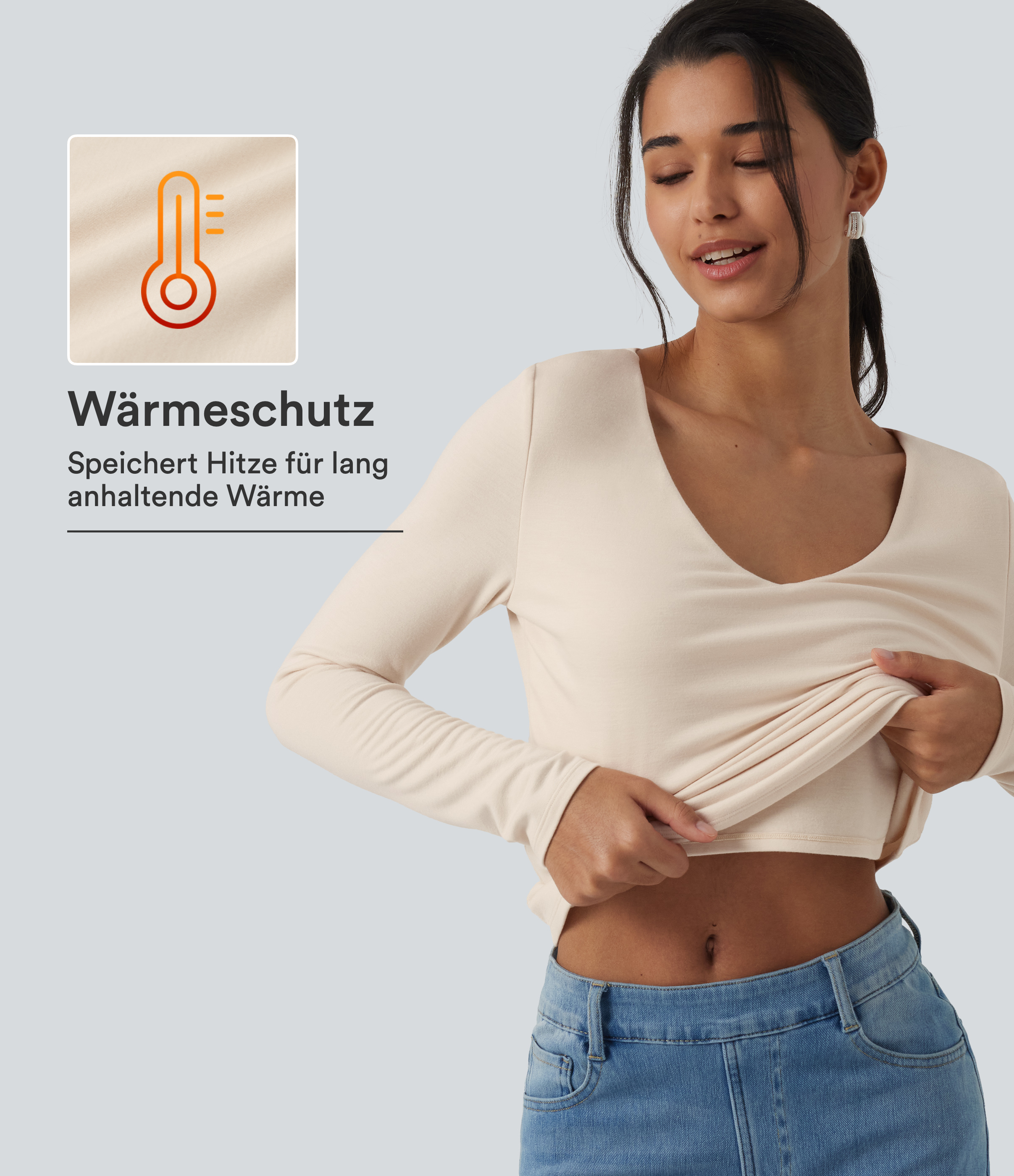 Halara HeatCore - Lässiges Top mit V-Ausschnitt und langen Ärmeln - wärmend