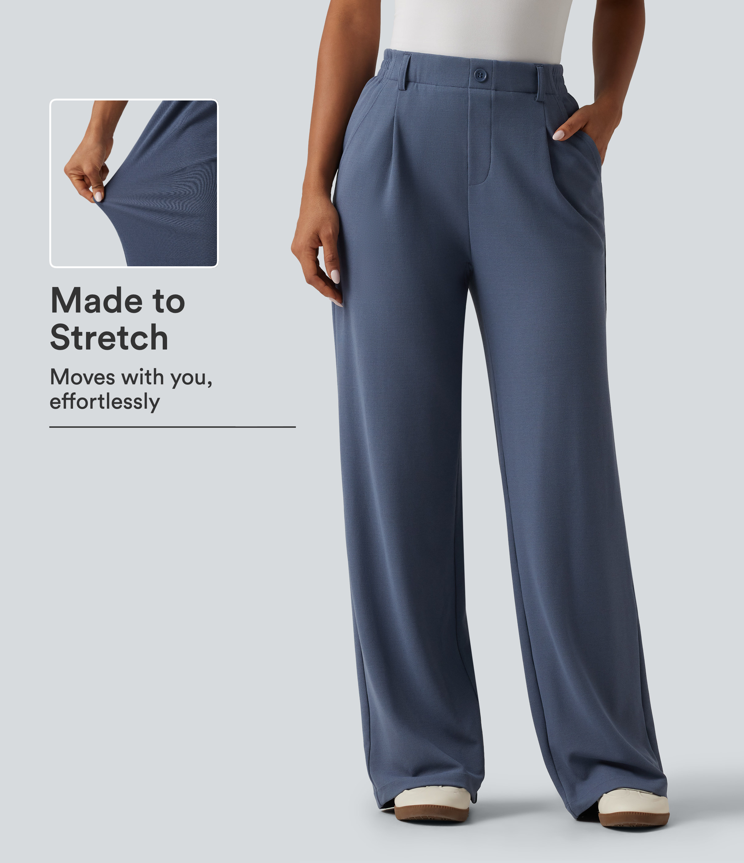 High Waisted Wide Leg Waffle Work Pants with Pockets