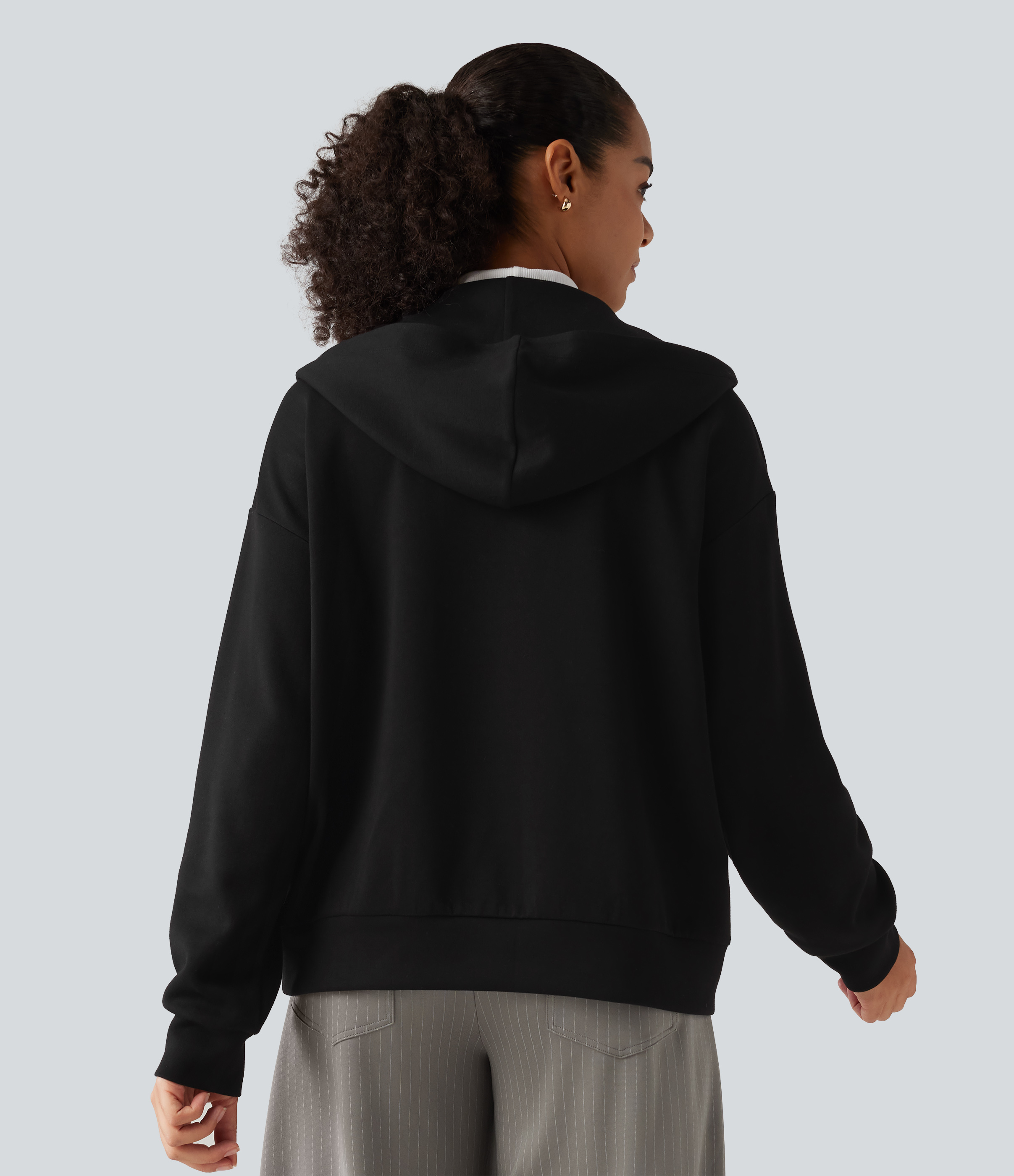 Black Hooded Dropped Shoulder Long Sleeve Work Sweatshirt / 2