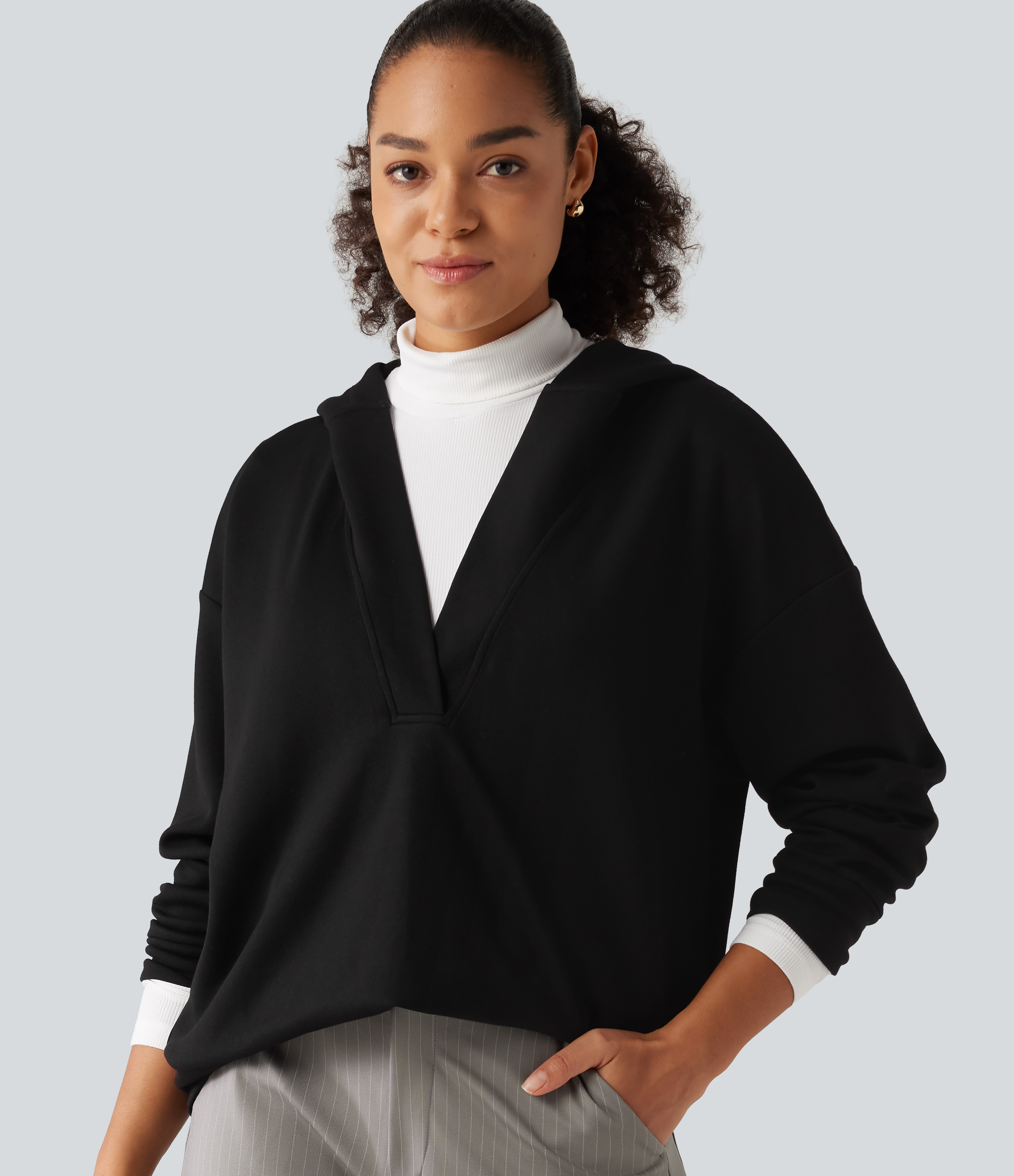 Hooded Dropped Shoulder Long Sleeve Work Sweatshirt