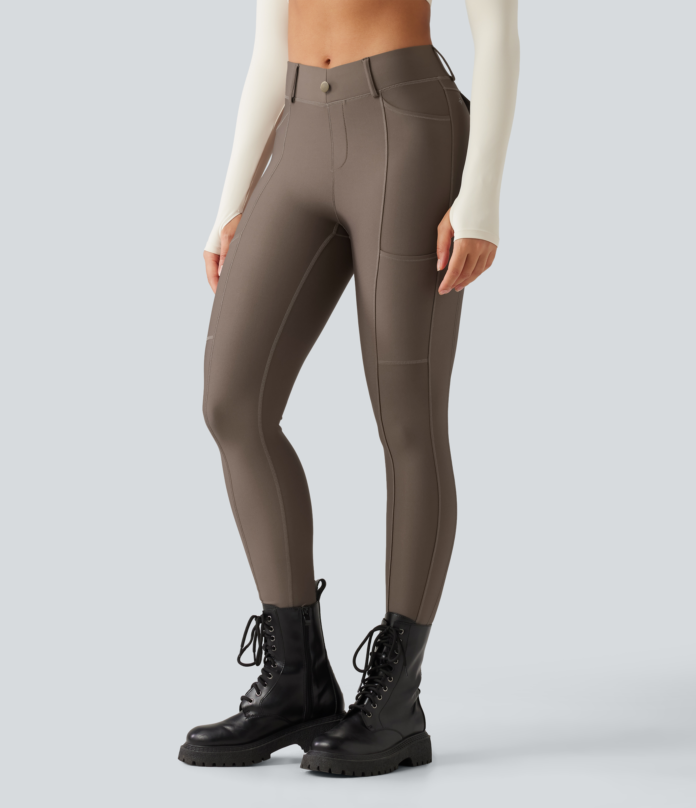 Mid Rise Skinny Sheen Quick Dry Hiking Leggings with Pockets