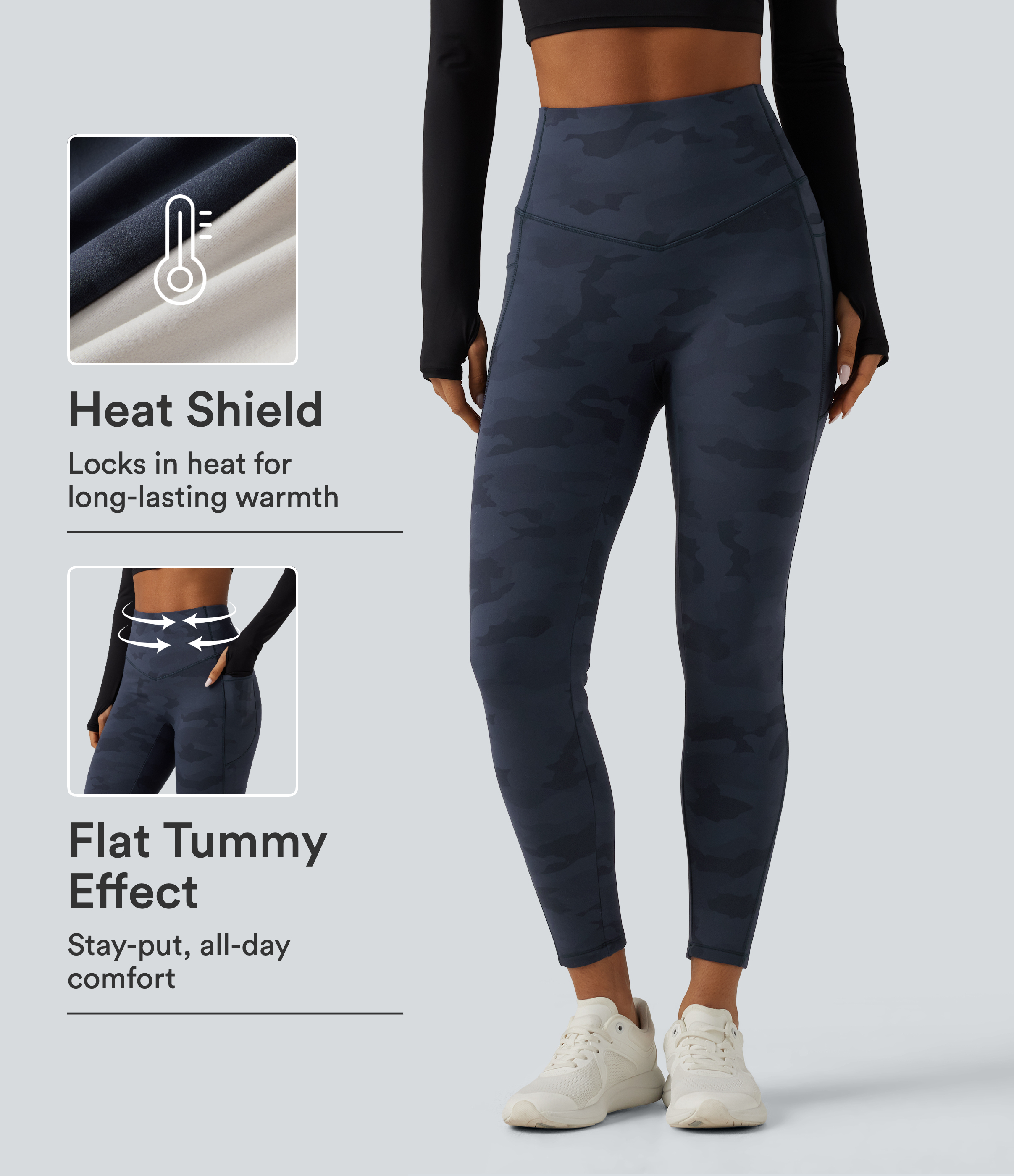 Legging de sport Halara UltraSculpt™ en polaire camouflage, à taille haute, gainant le ventre, avec poches