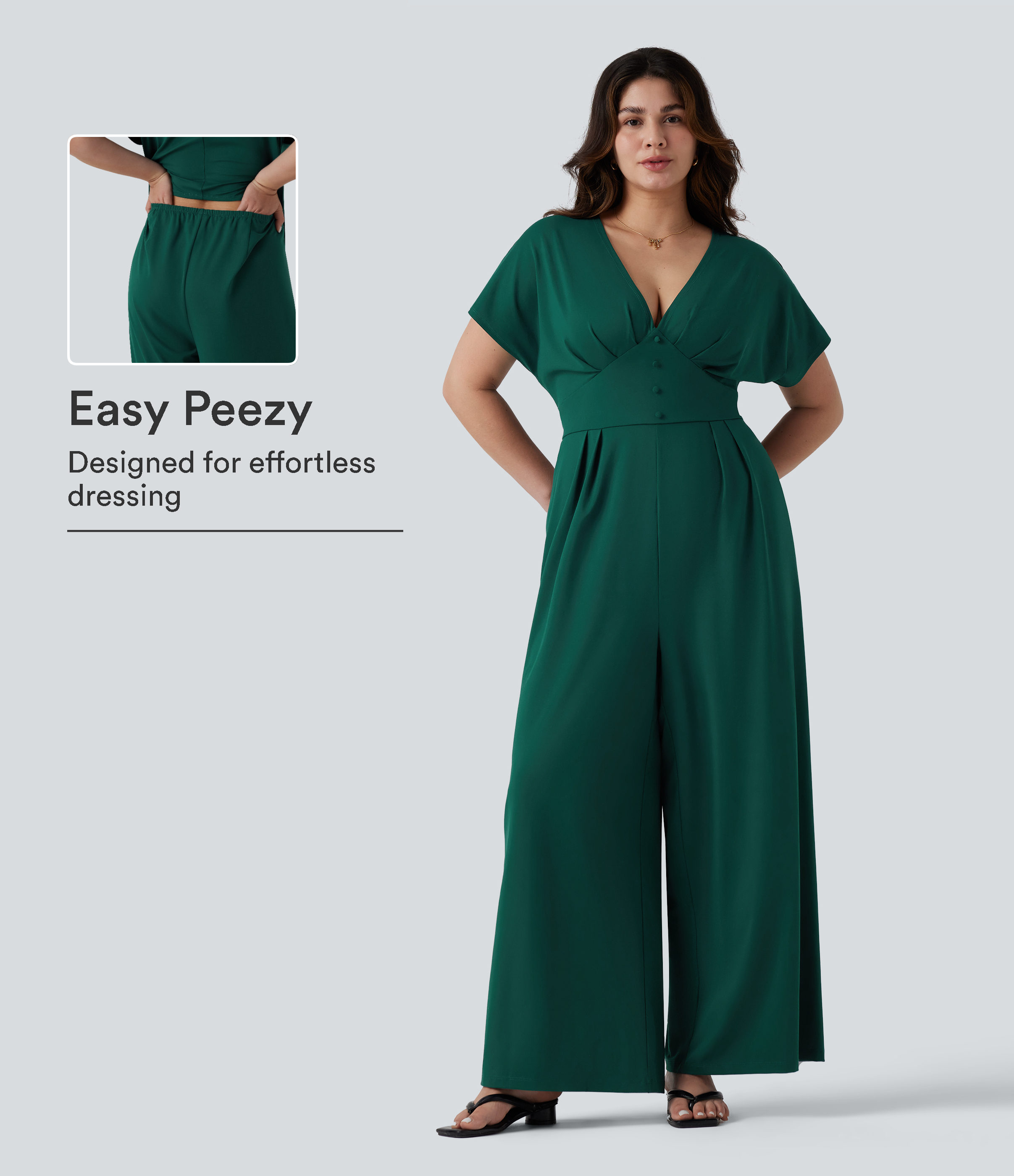 Plus Size V Neck Short Sleeve Wide Leg Casual Jumpsuit with Pockets-Easy Peezy Edition