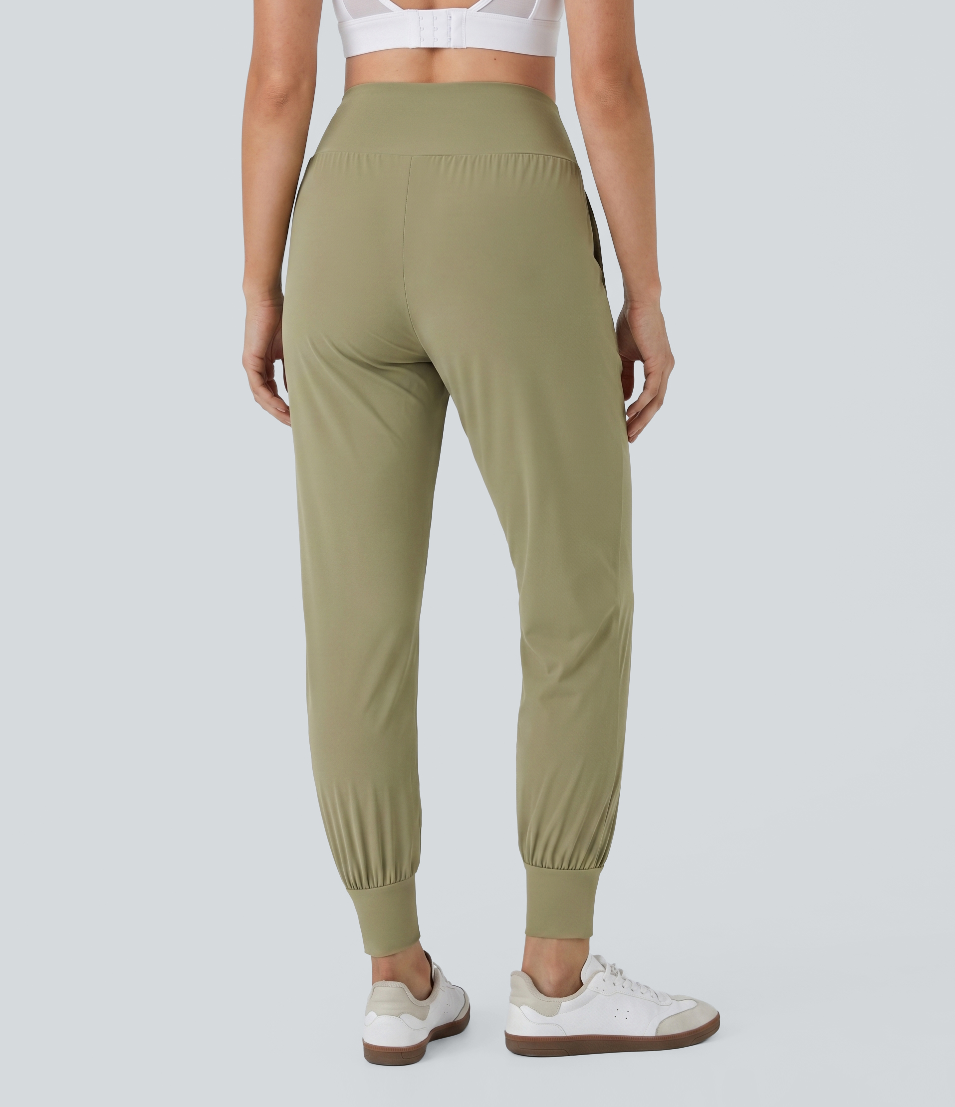 High Waisted Plain Pocket Casual Joggers