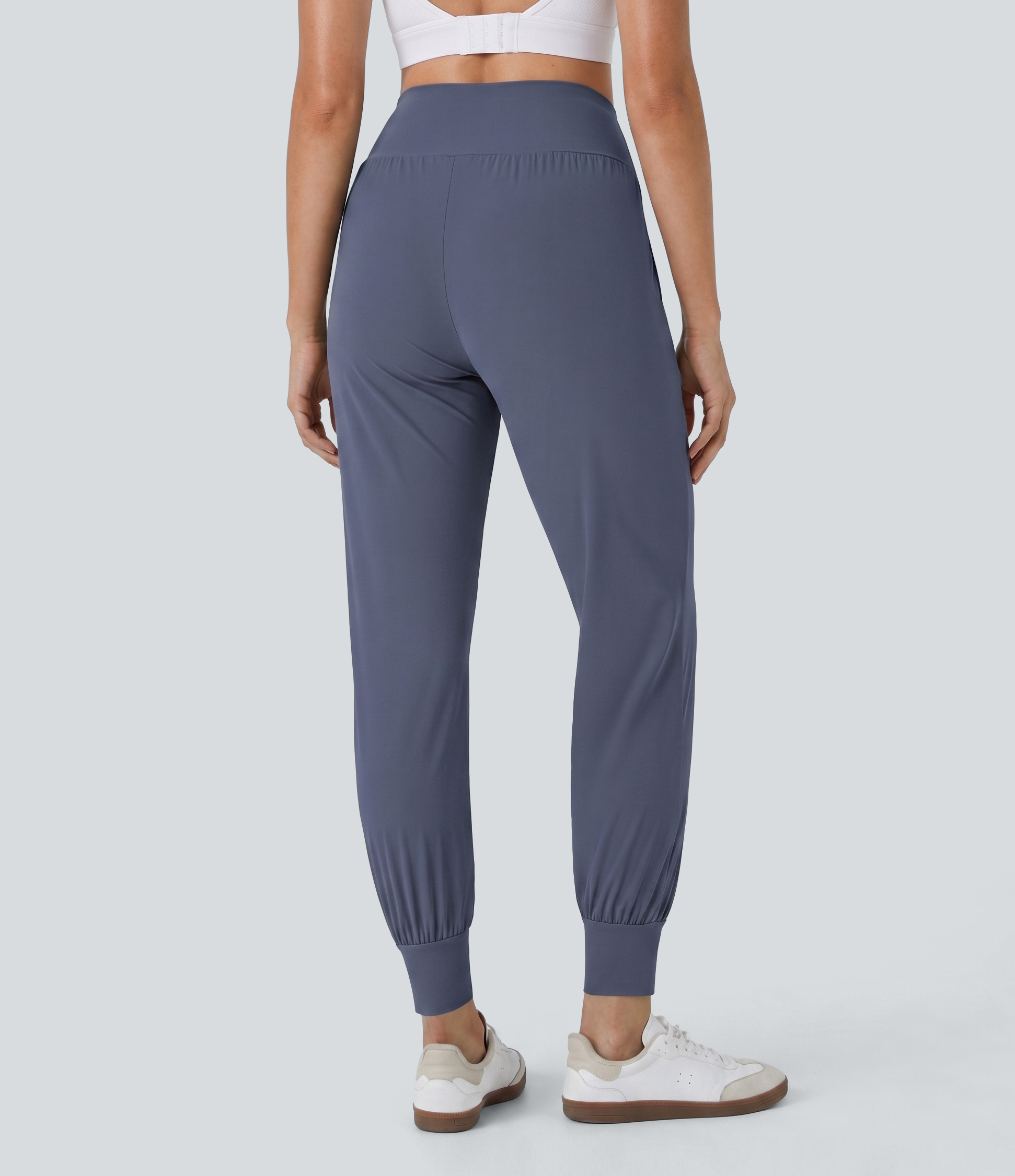 High Waisted Plain Pocket Casual Joggers
