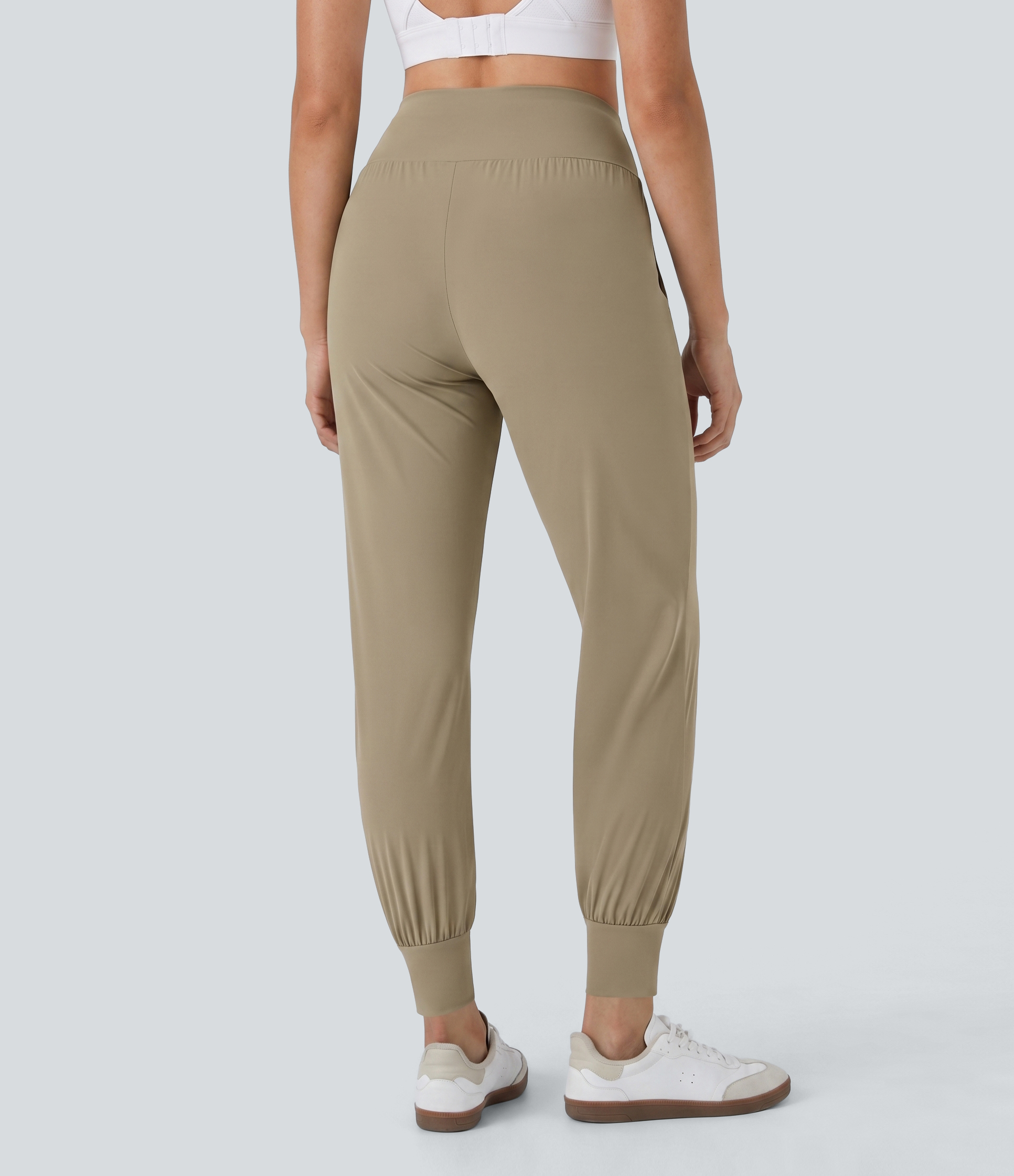 High Waisted Plain Pocket Casual Joggers