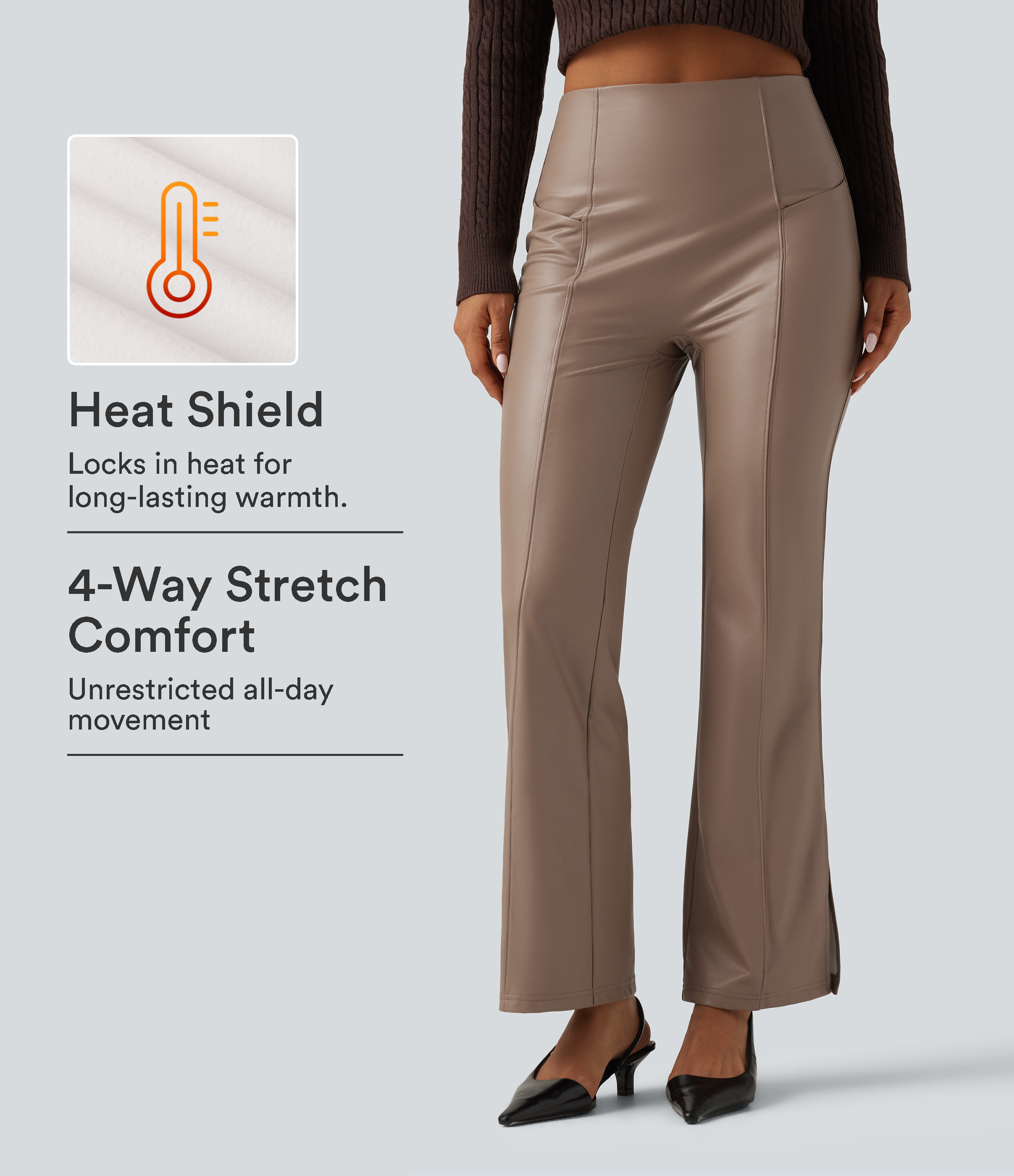 High Waisted Bootcut Stretchy PU Fleece Casual Pants with Pockets
