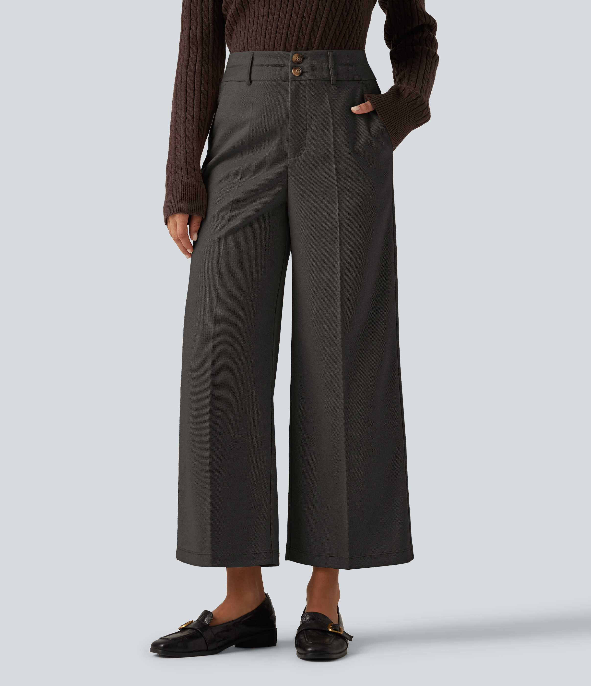 High Waisted Straight Leg Work Pants with Pockets