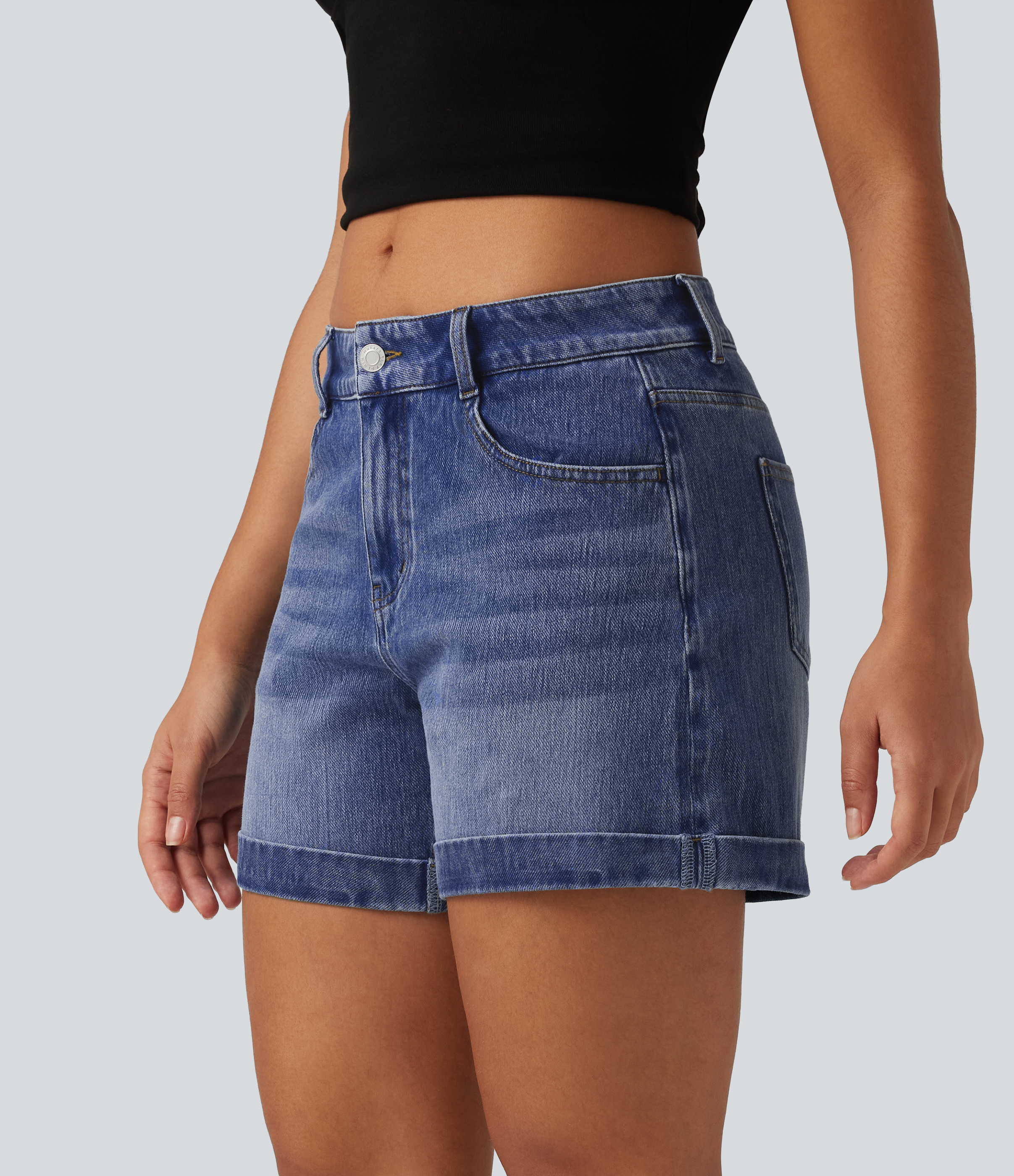 Halara Flex™ Denim Low Rise Rolled Hem Casual Shorts 5" with Pockets