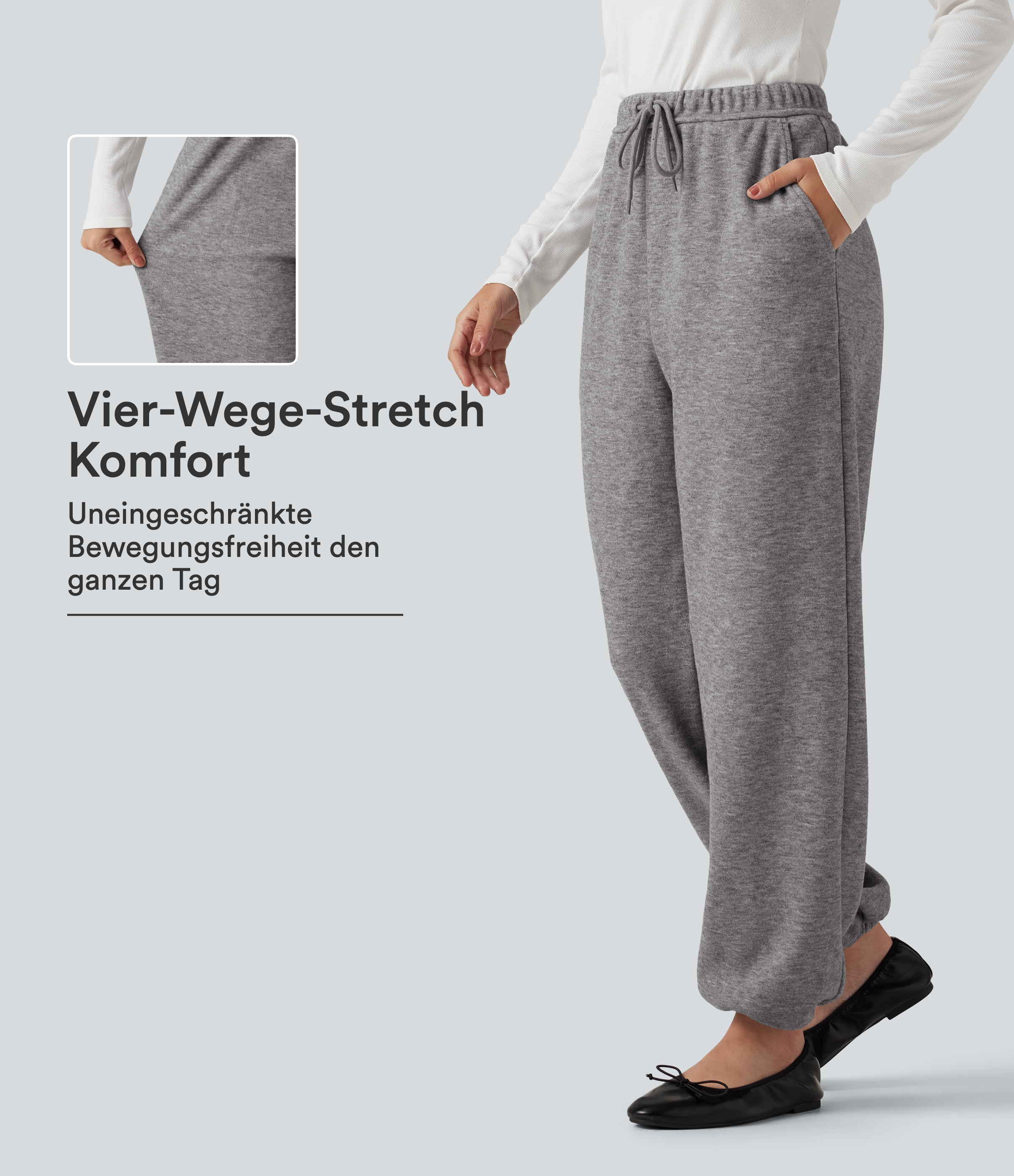 Mottled Cloud Grey Lässige Jogginghose mit mittelhohem Bund, mehreren Taschen und Kordelzug / 1