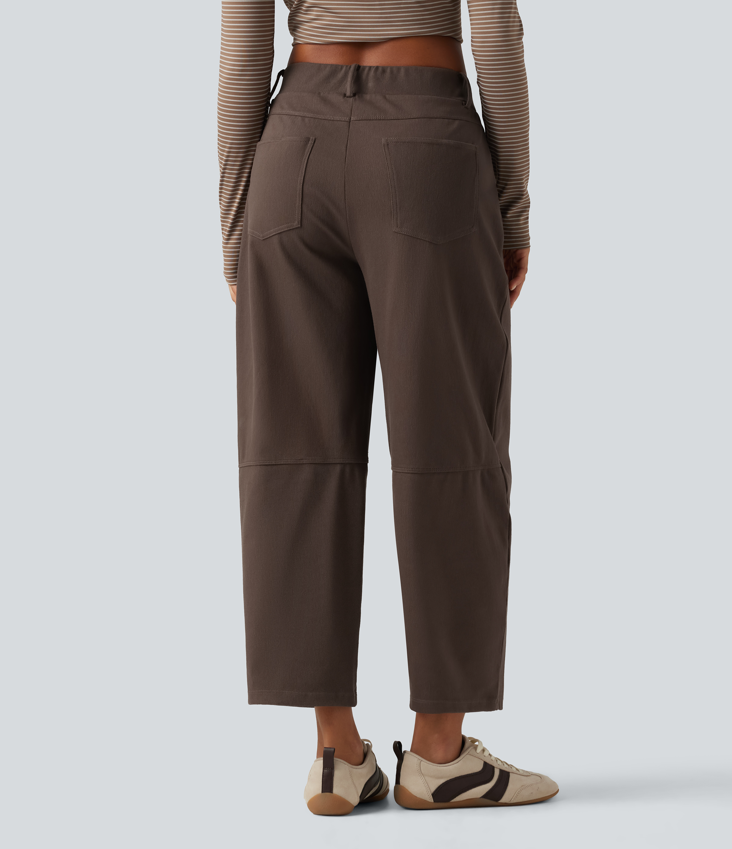 Chocolate Martini Mid Rise Barrel Leg Casual Cotton Pants with Pockets / 2