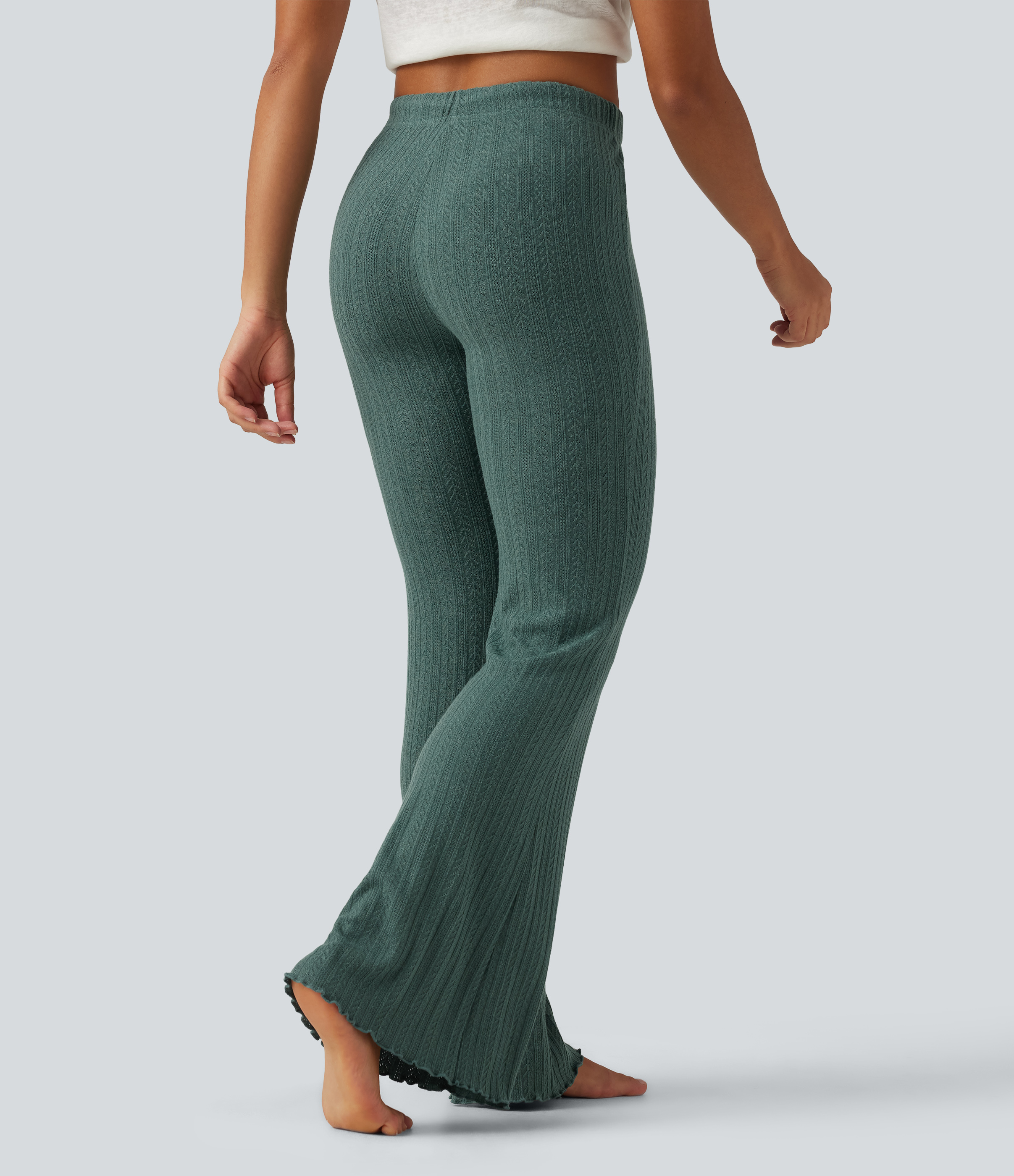 Rosemary Knit Cable Knit Mid Rise Drawstring Casual Flare Trousers / 2
