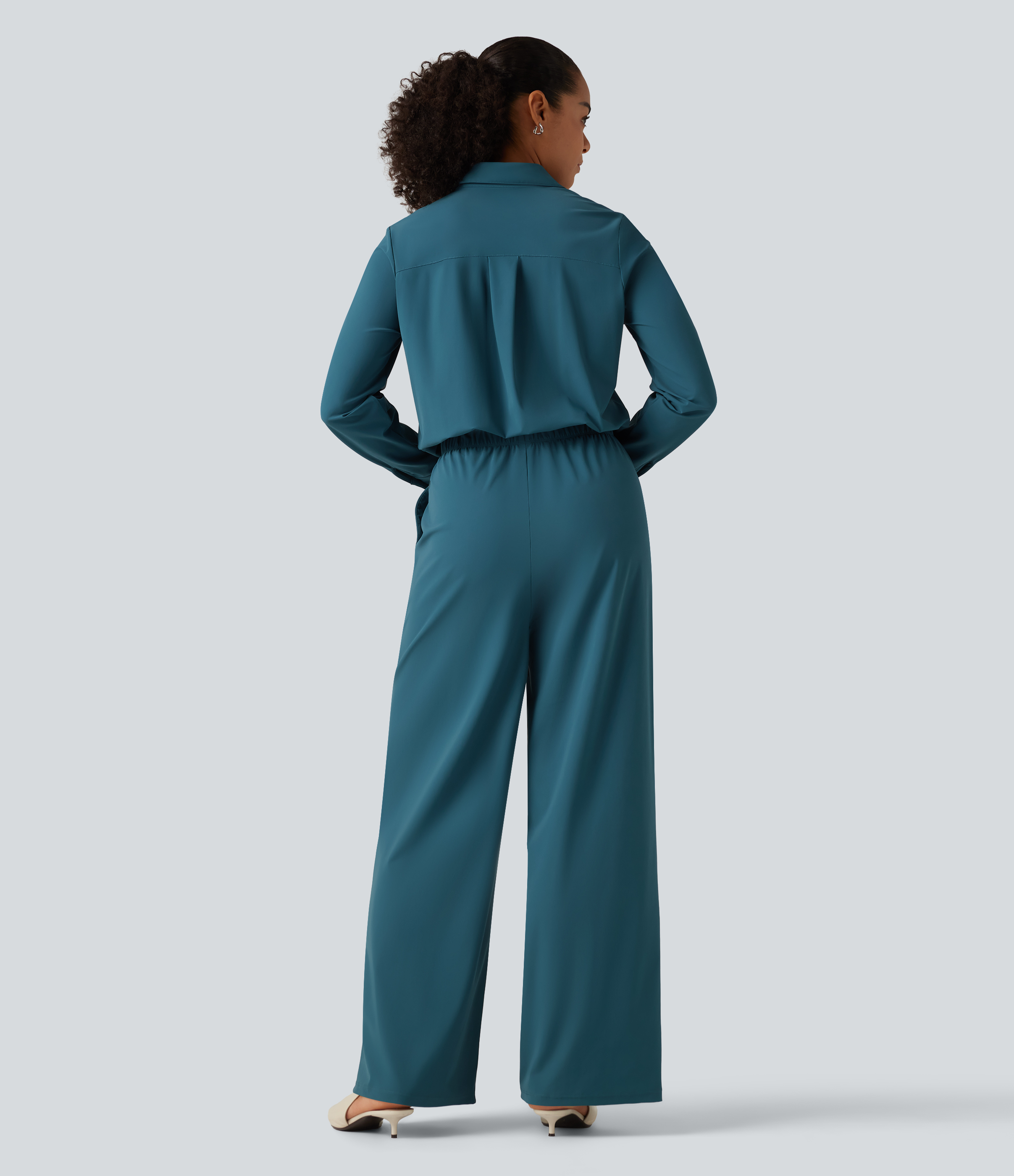 Dragonfly Long Sleeve Straight Leg Work Shirt Jumpsuit with Pockets-Easy Peezy Edition / 2