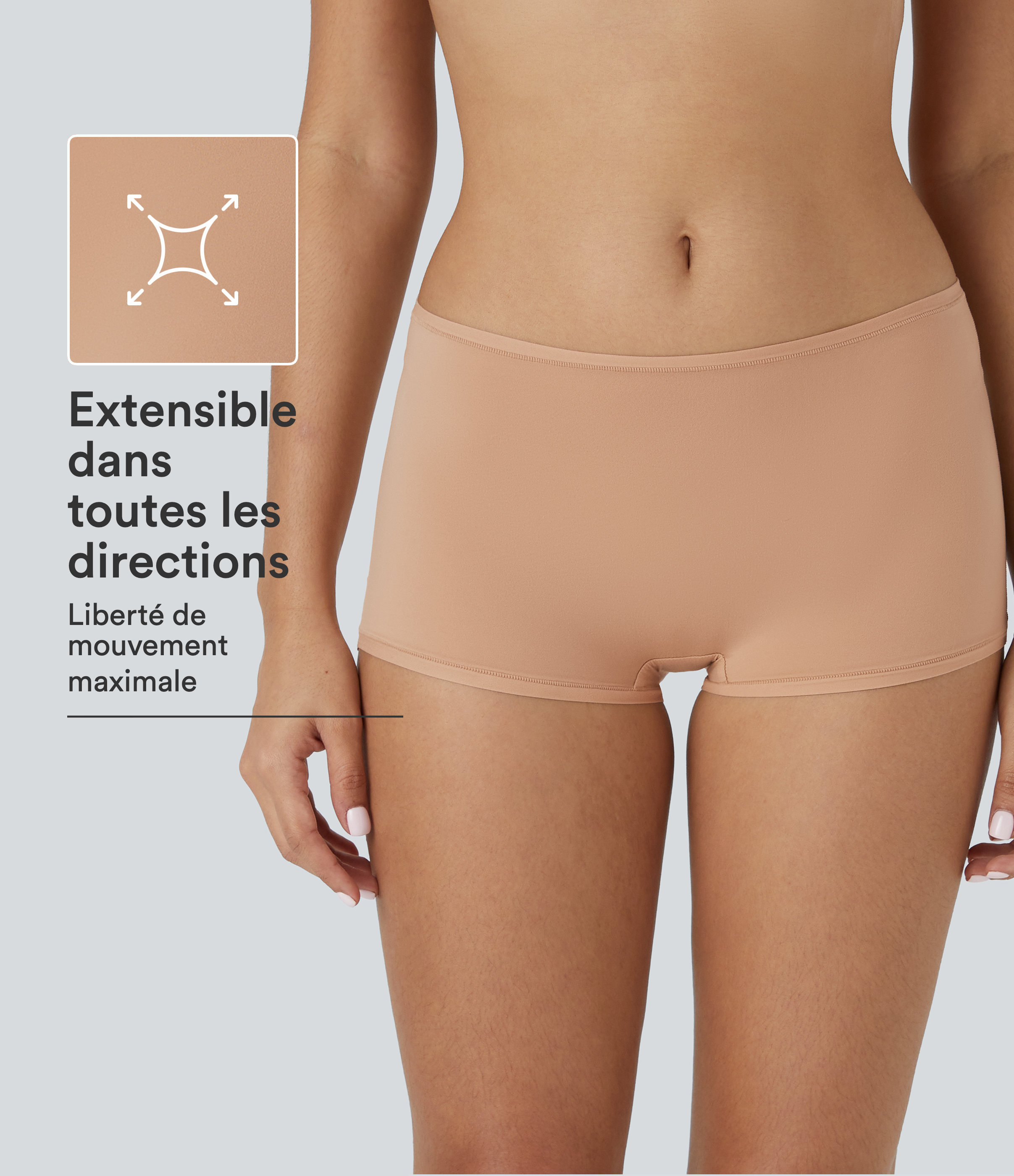 Shorty uni taille basse, très extensible et doux pour la peau