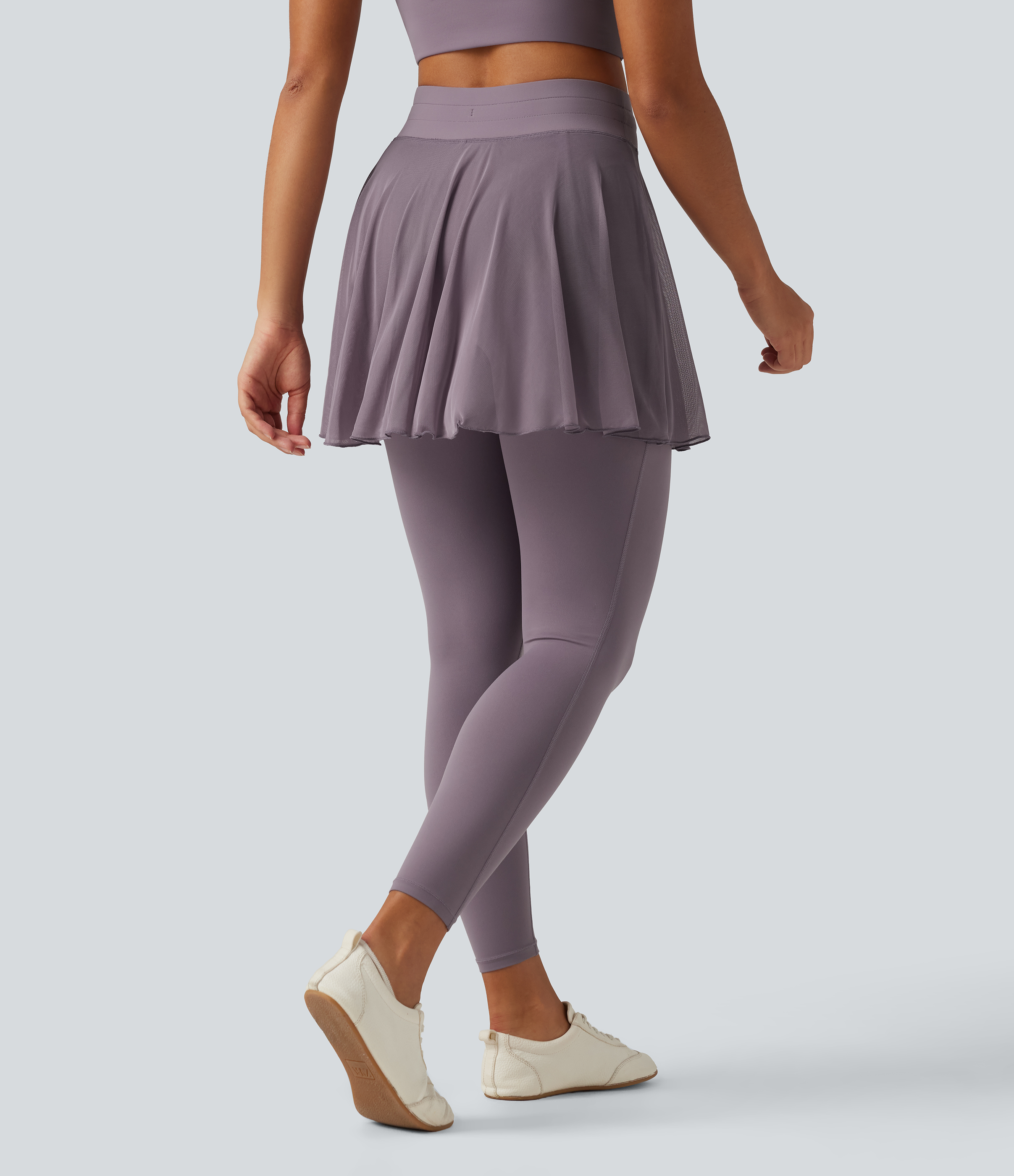 Cinnabar Purple SoftlyZero™ legíny s vysokým pasem, šňůrkou v pase, síťovanou taneční sukýnkou a kapsami / 2