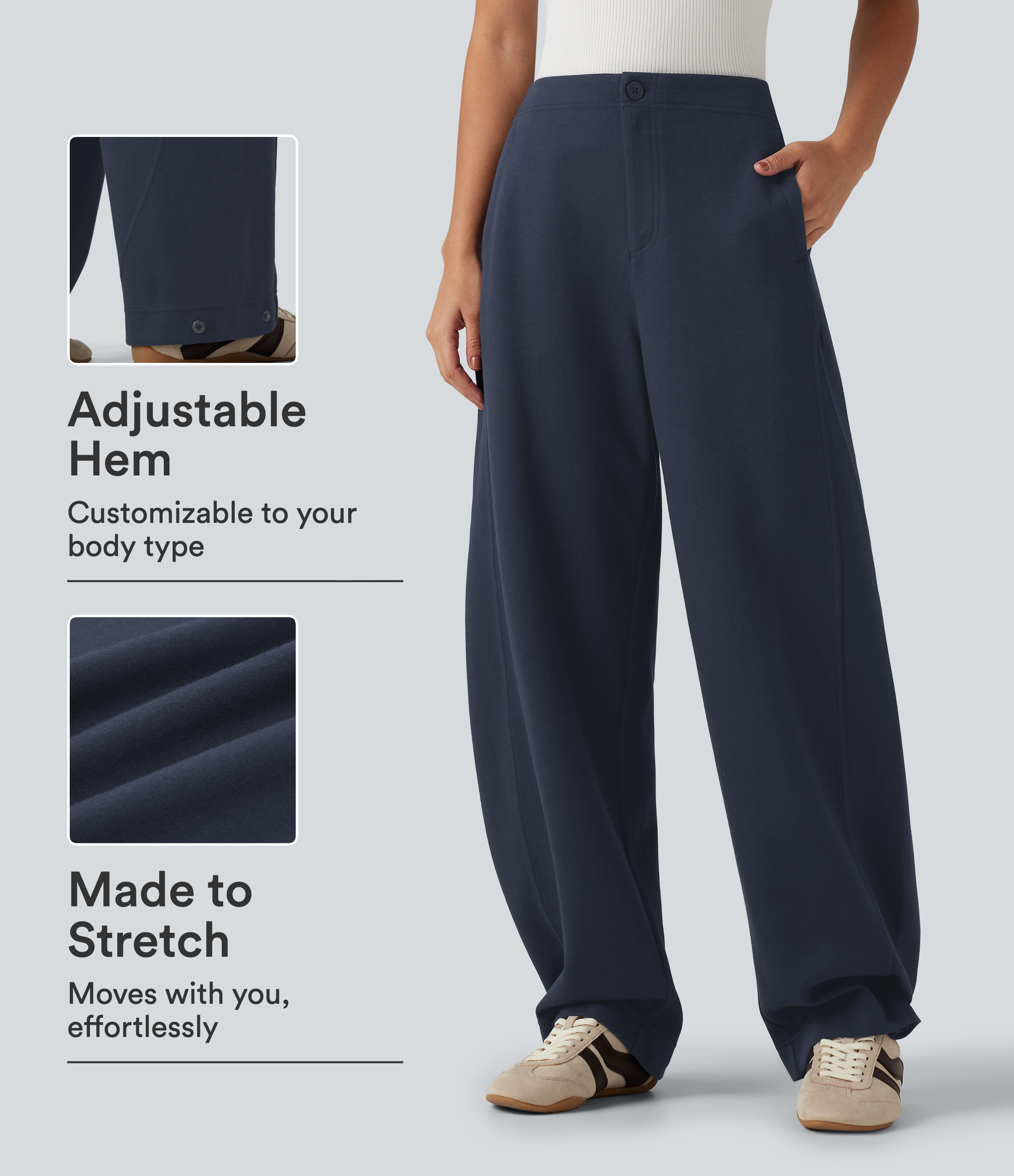 Mid Rise Barrel Leg Casual Cotton Sweatpants with Pockets