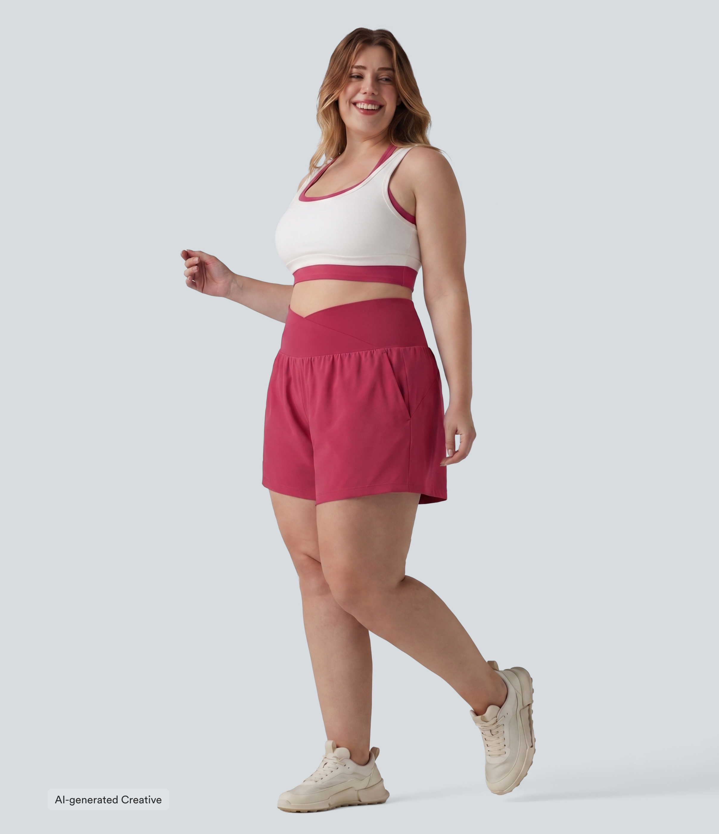 Plus Size SoftlyZero™ Airy Crossover High Waisted 2-in-1 InstantCool Yoga Shorts 5'' with Pockets