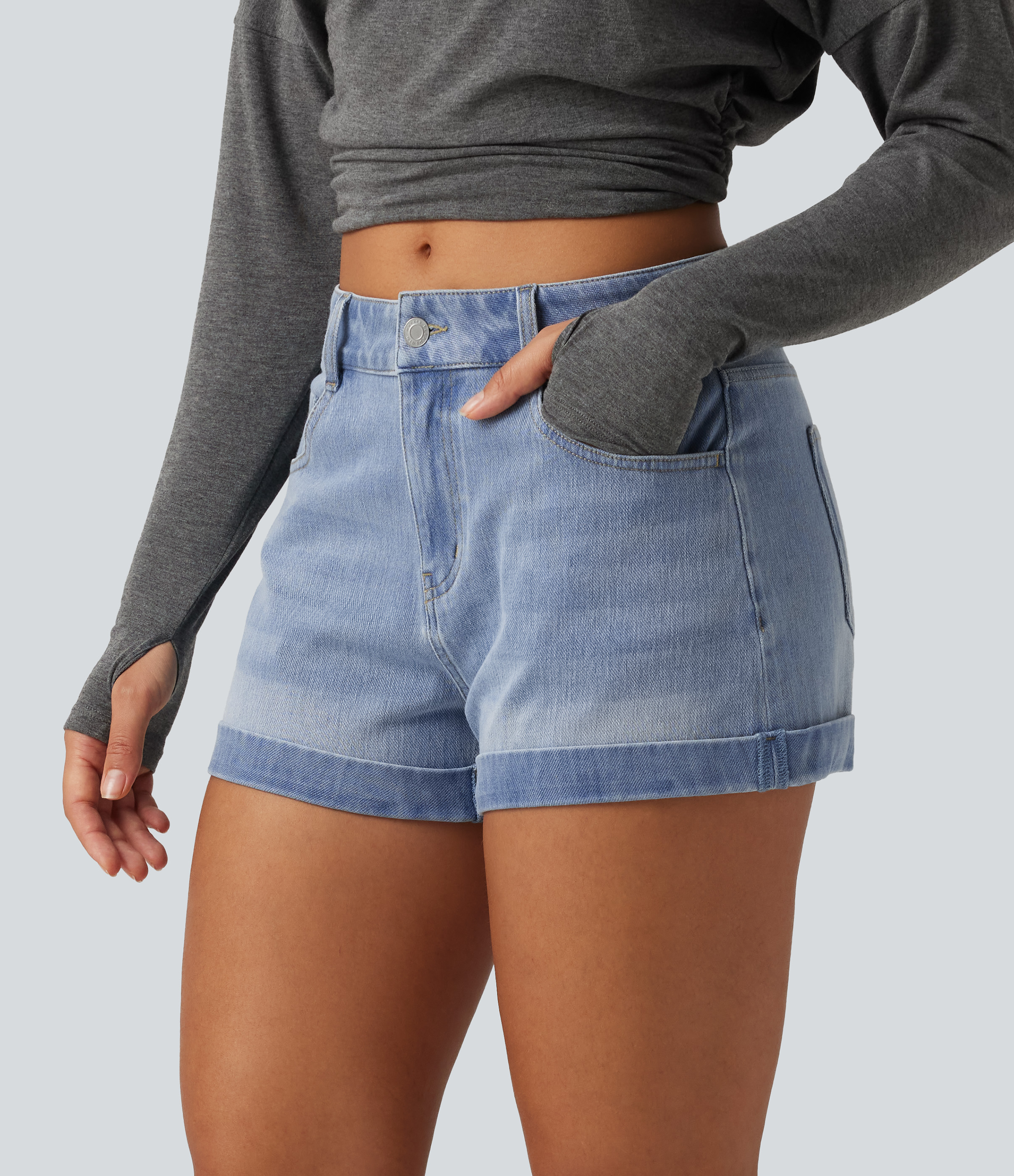 Halara Flex™ Low Rise Rolled Hem Casual Shorts 3" with Pockets