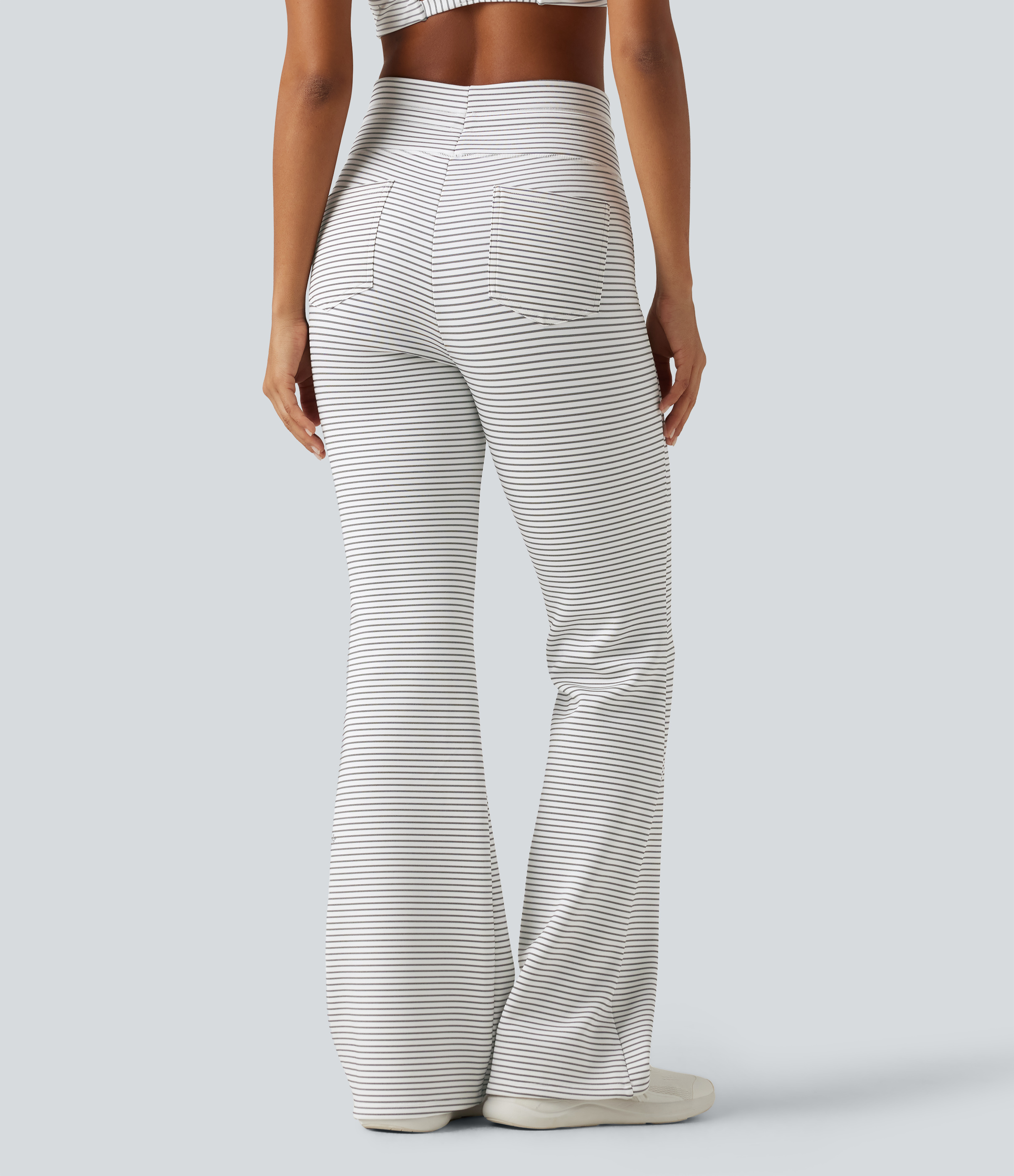 Zebra Ripple High Waisted Drawstring Flare Stripe Fleece Yoga Pants with Pockets / 2