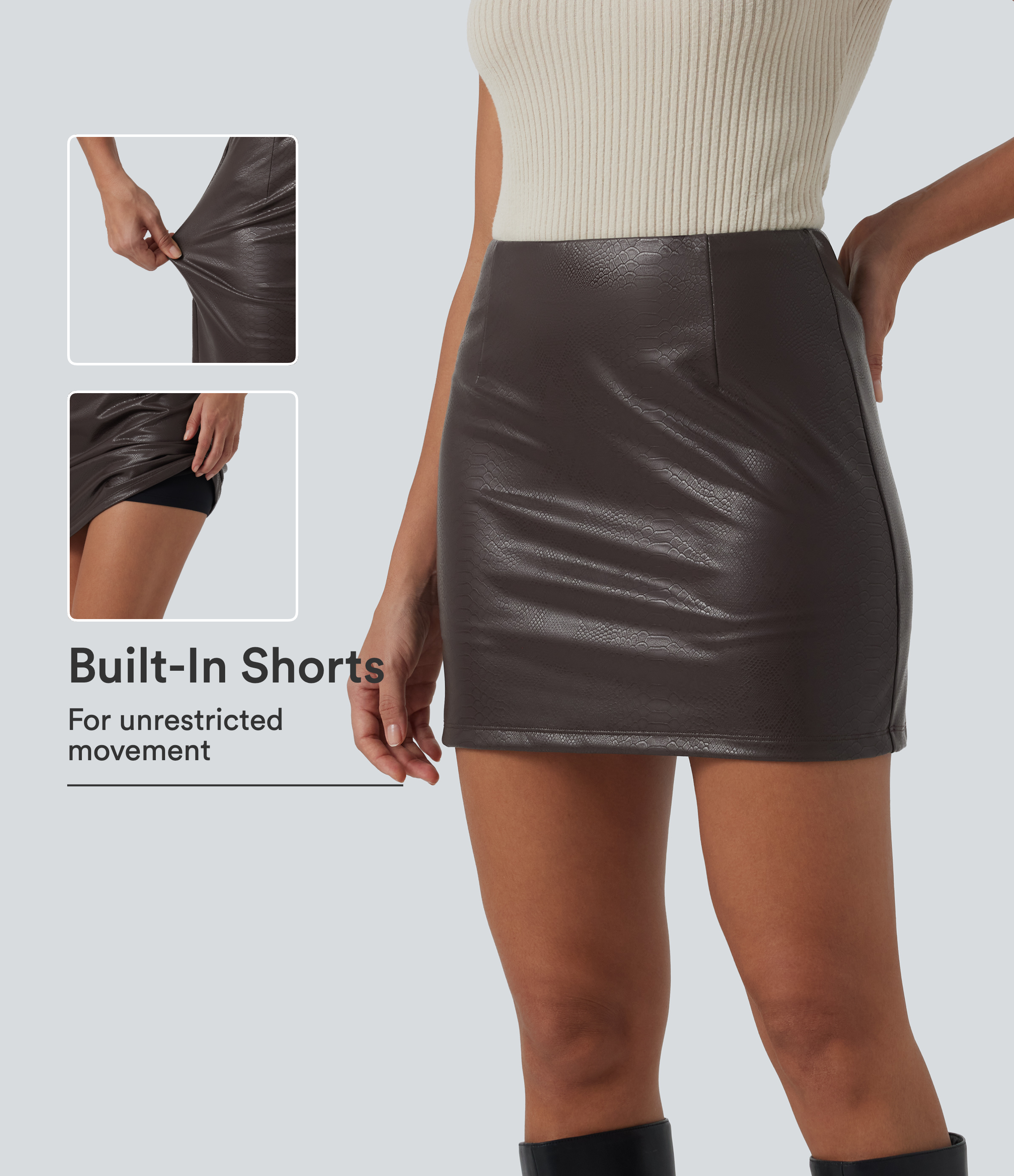 High Waisted Snakeskin Print Bodycon Party Mini Skirt with Built-In Shorts