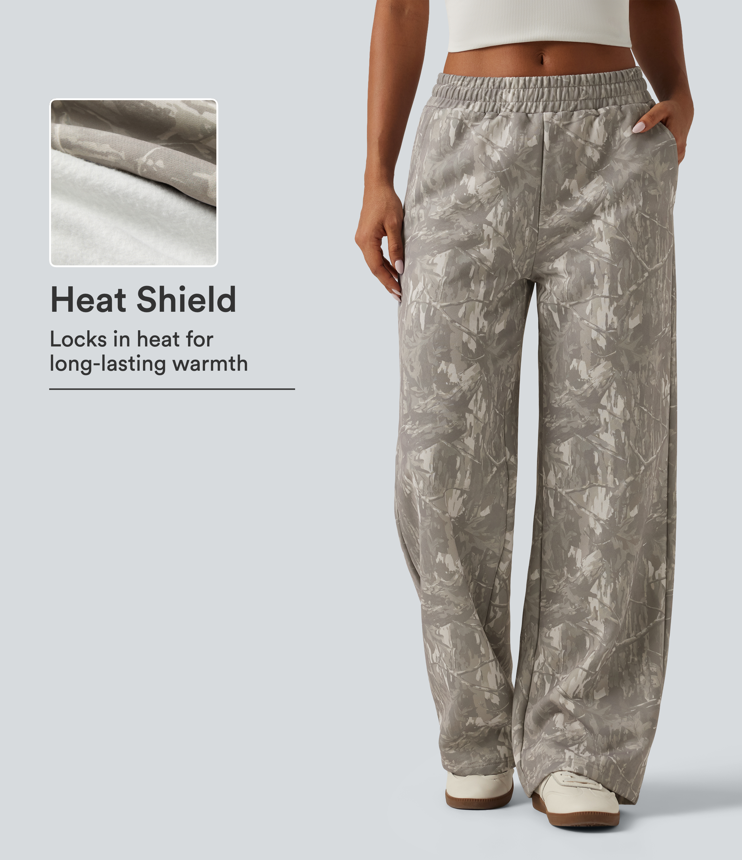 Mid Rise Straight Leg Patterned Inner Drawstring Fleece Casual Sweatpants with Pockets