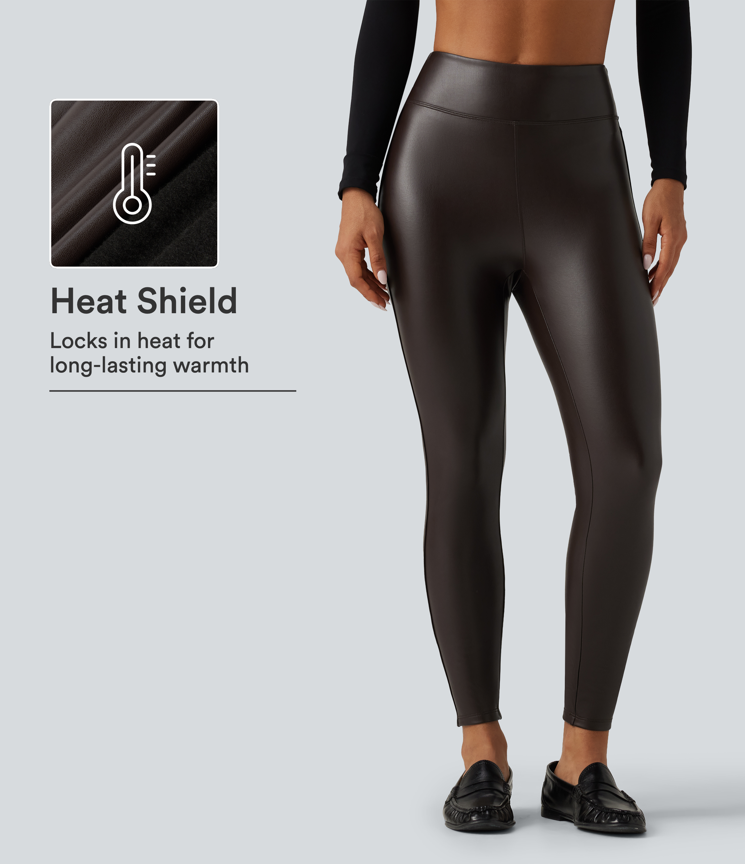 High Waisted Stretchy PU Fleece Skinny Casual Leggings with Pockets
