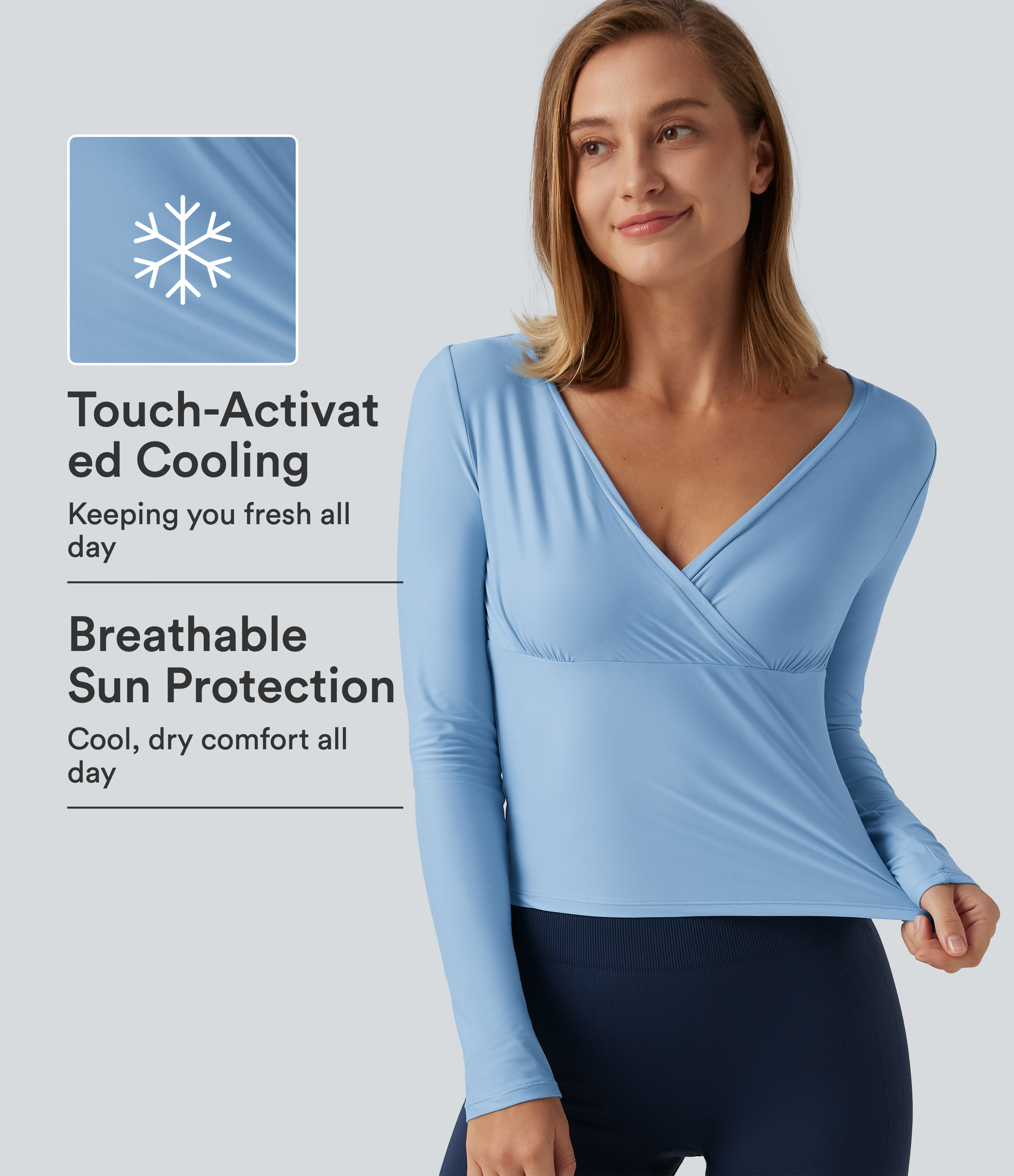 Deep V Neck Long Sleeve Crossover Yoga Top