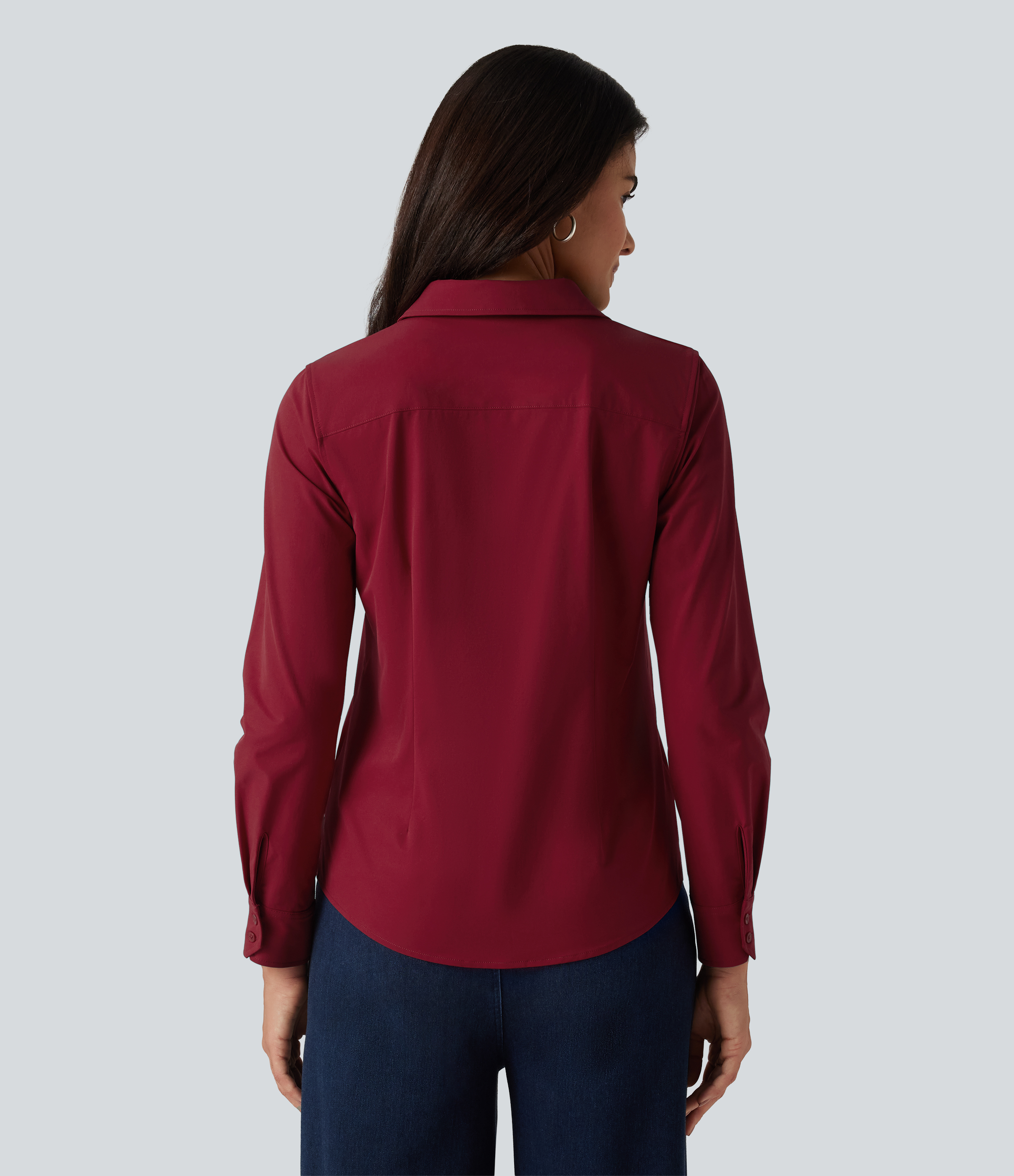 Rhythmic Red Chemise de bureau à manches longues avec ourlet arrondi / 2