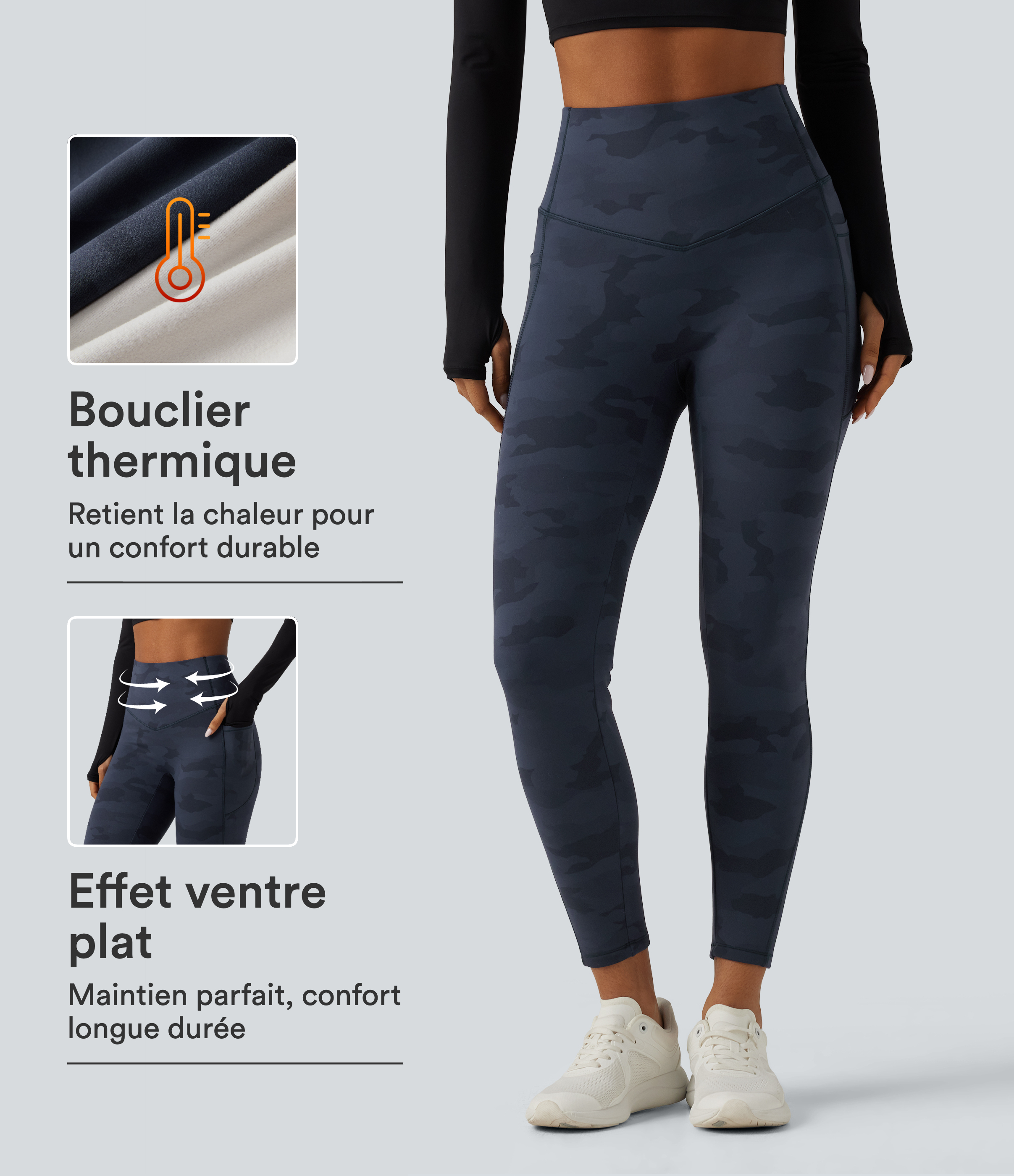 Legging de sport camouflage Halara UltraSculpt™ à taille haute gainant doublé polaire avec poches