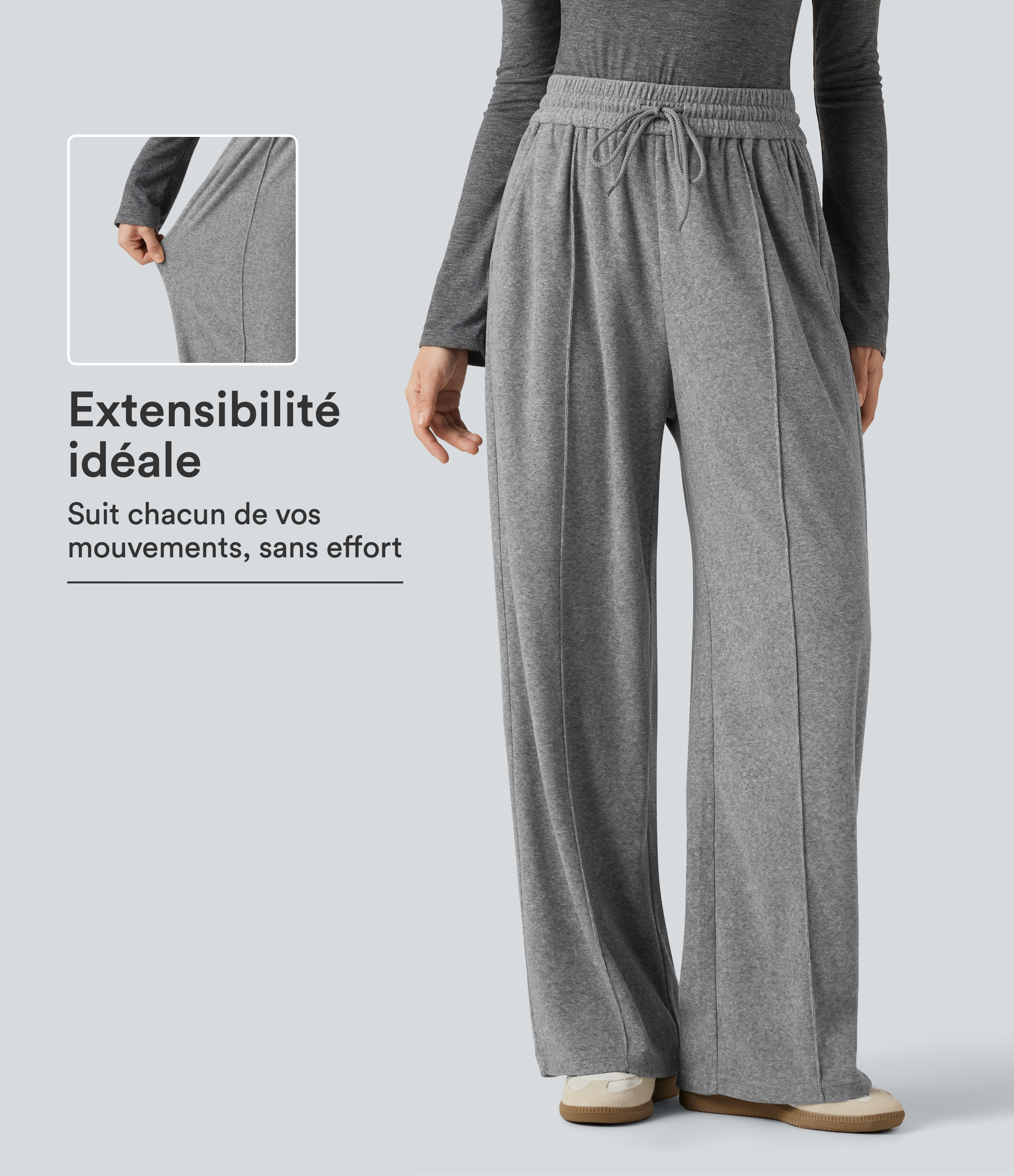 Pantalon large taille haute avec cordon de serrage et poches