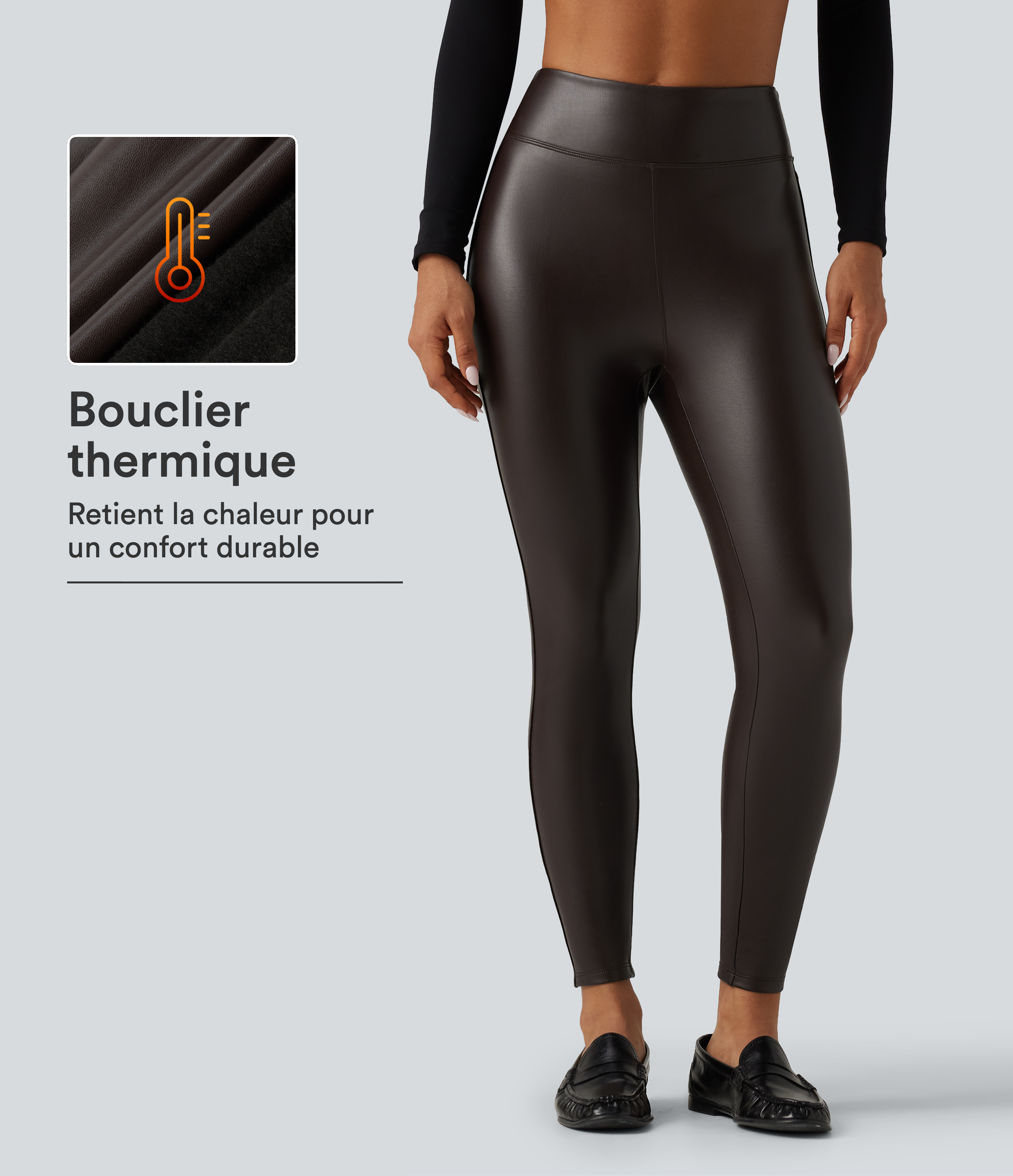 Legging skinny en simili stretch doublé polaire à taille haute avec poches