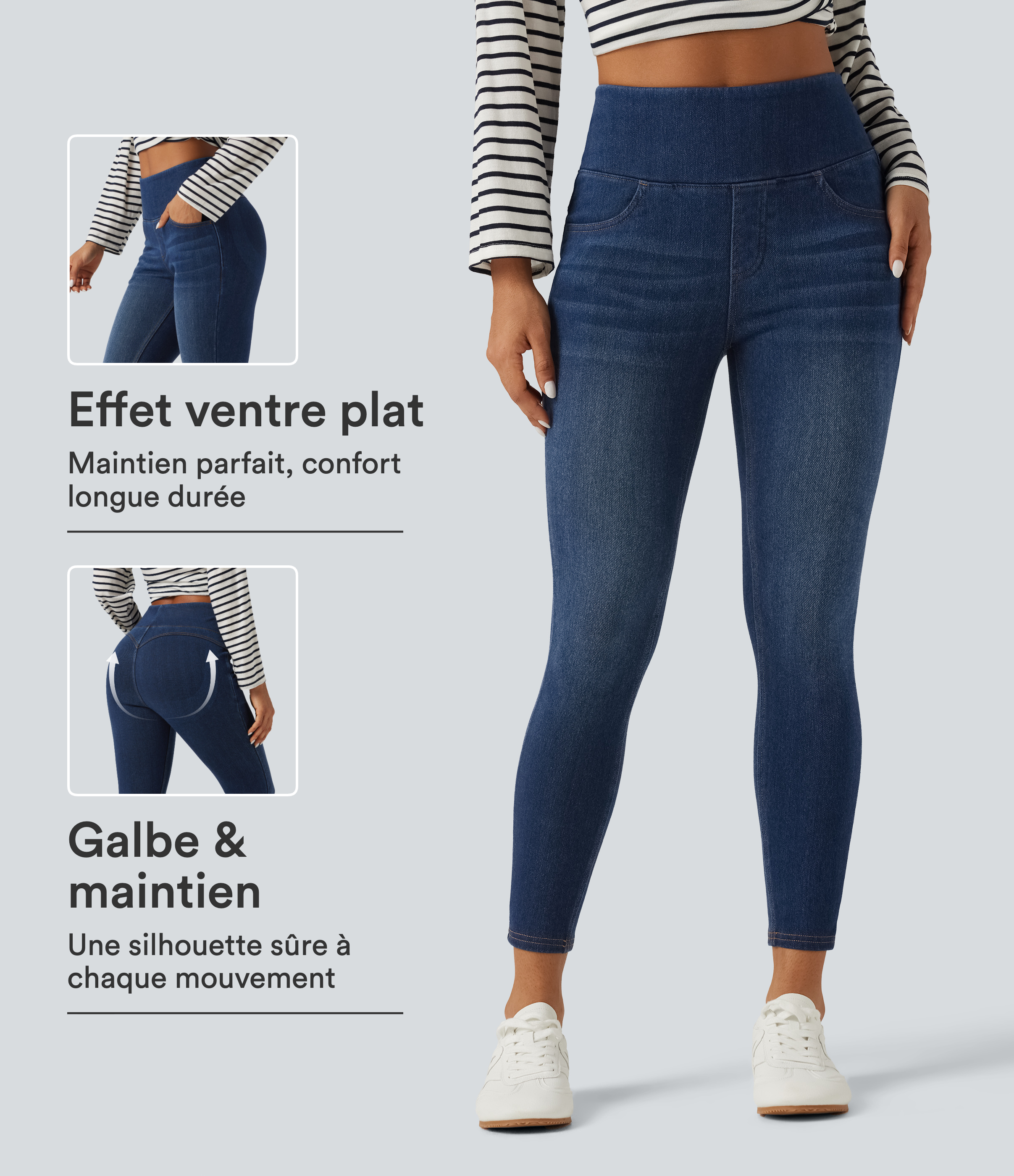 Pageant Blue Denim Legging en jean Halara Flex™ Denim Heat taille haute skinny gainant avec effet liftant fessiers et poches / 1