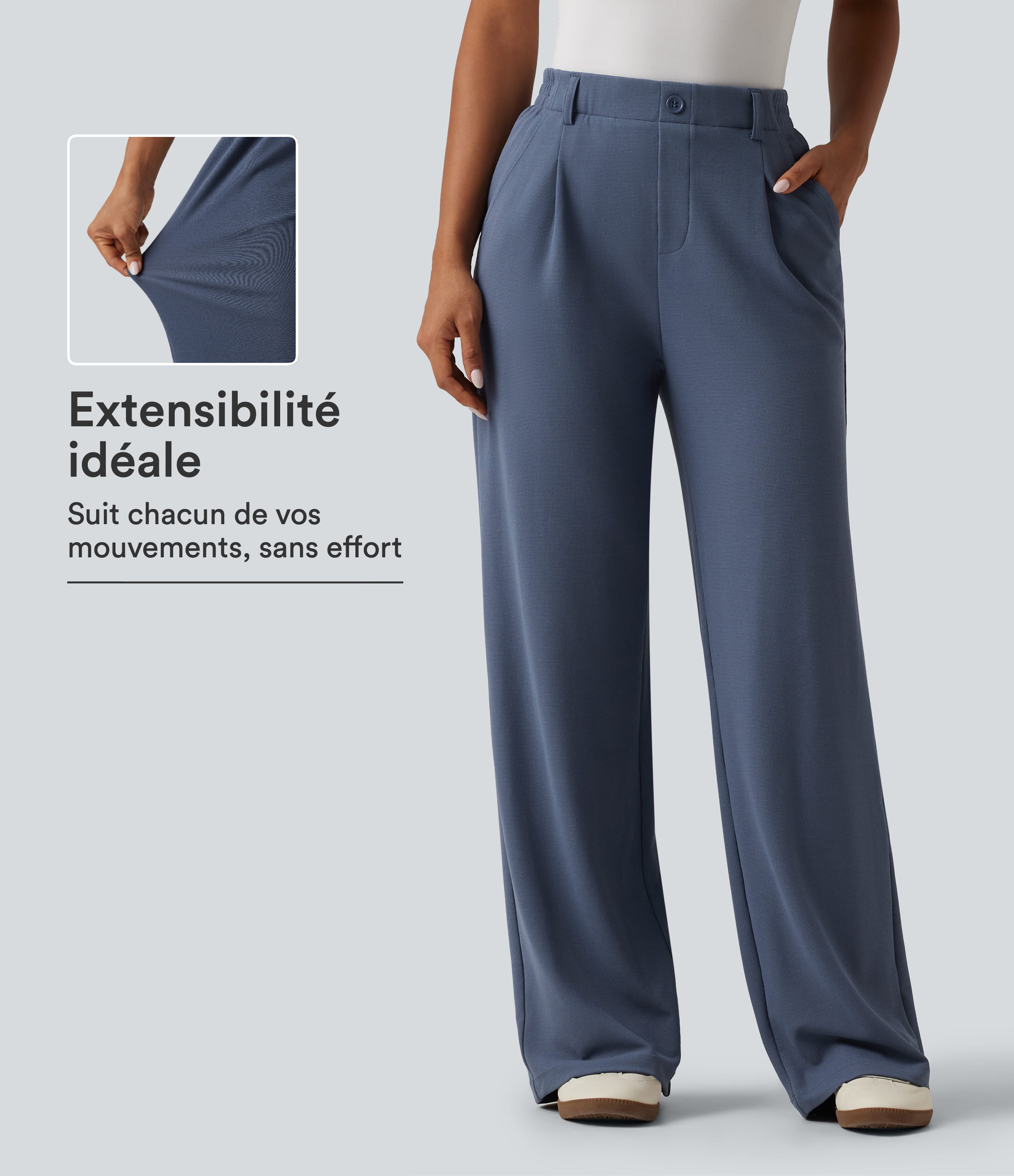 Grisaille Pantalon de bureau gaufré à taille haute et coupe large avec poches / 1