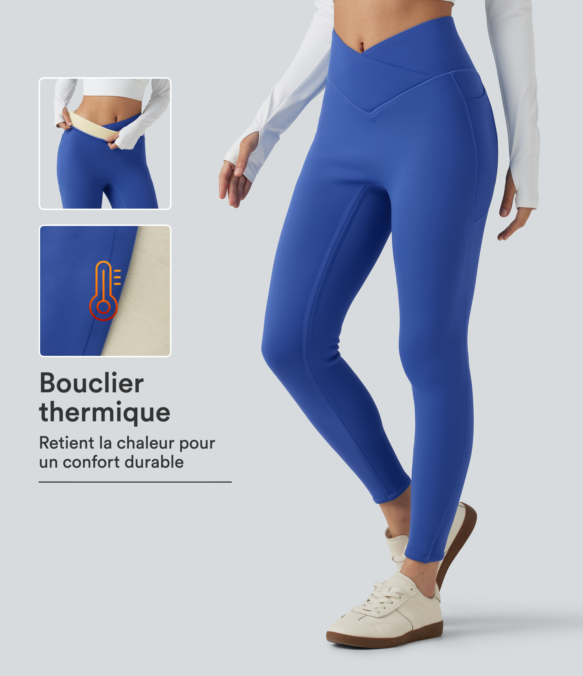 Beaucoup Blue Legging de yoga SoftlyZero™ à taille haute avec taille croisée et doublure polaire avec poches / 1