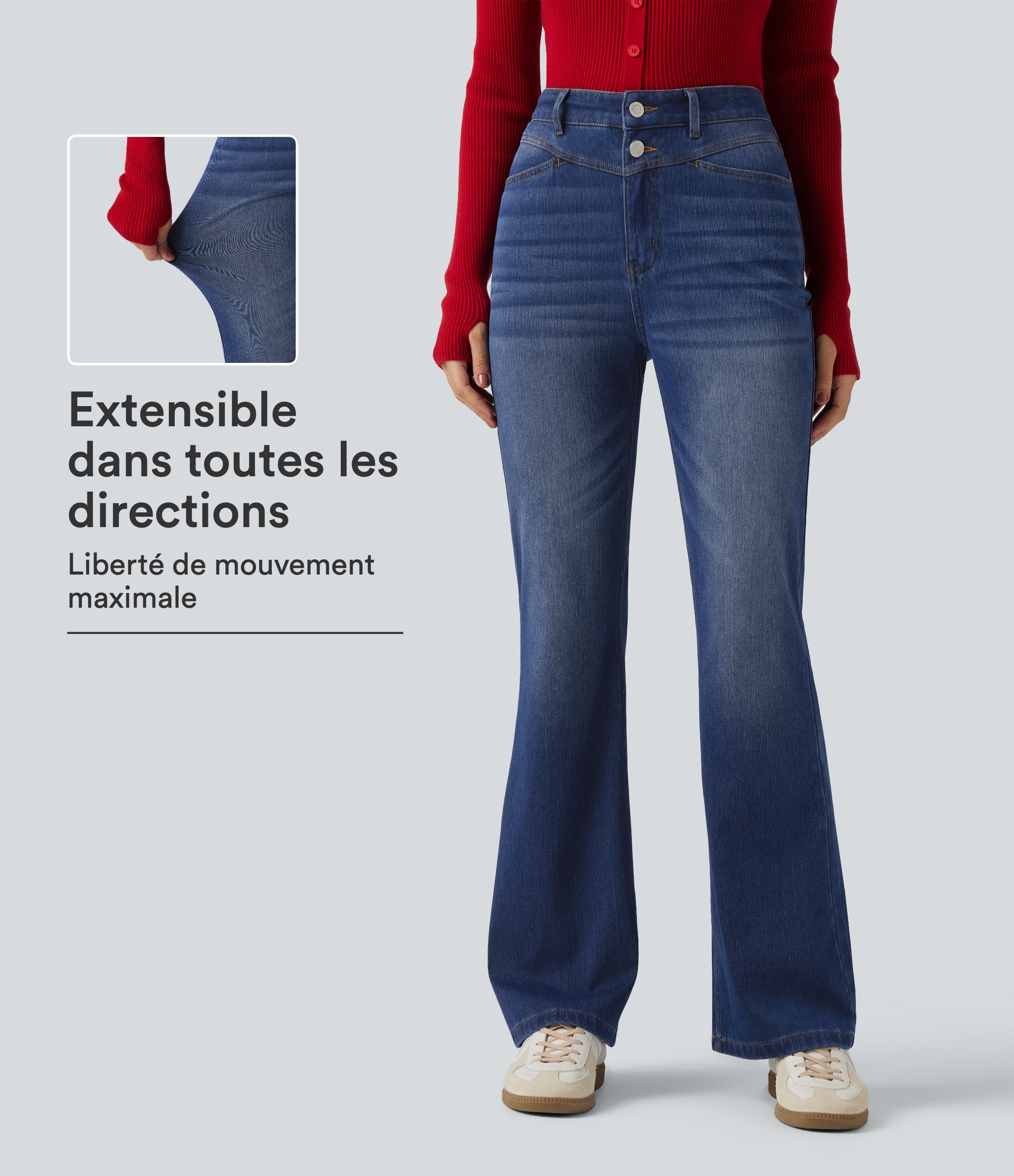 Tide Blue Denim Jean bootcut Halara Flex™ taille haute avec poches / 1
