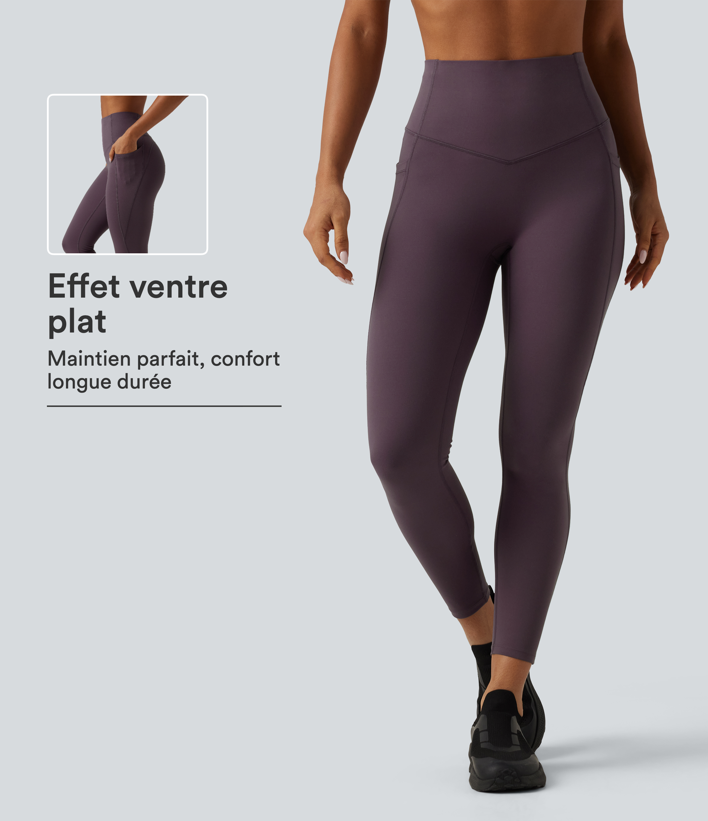 Dusky Evening purple Legging gainant taille haute pour l’entraînement et le running avec poches / 1