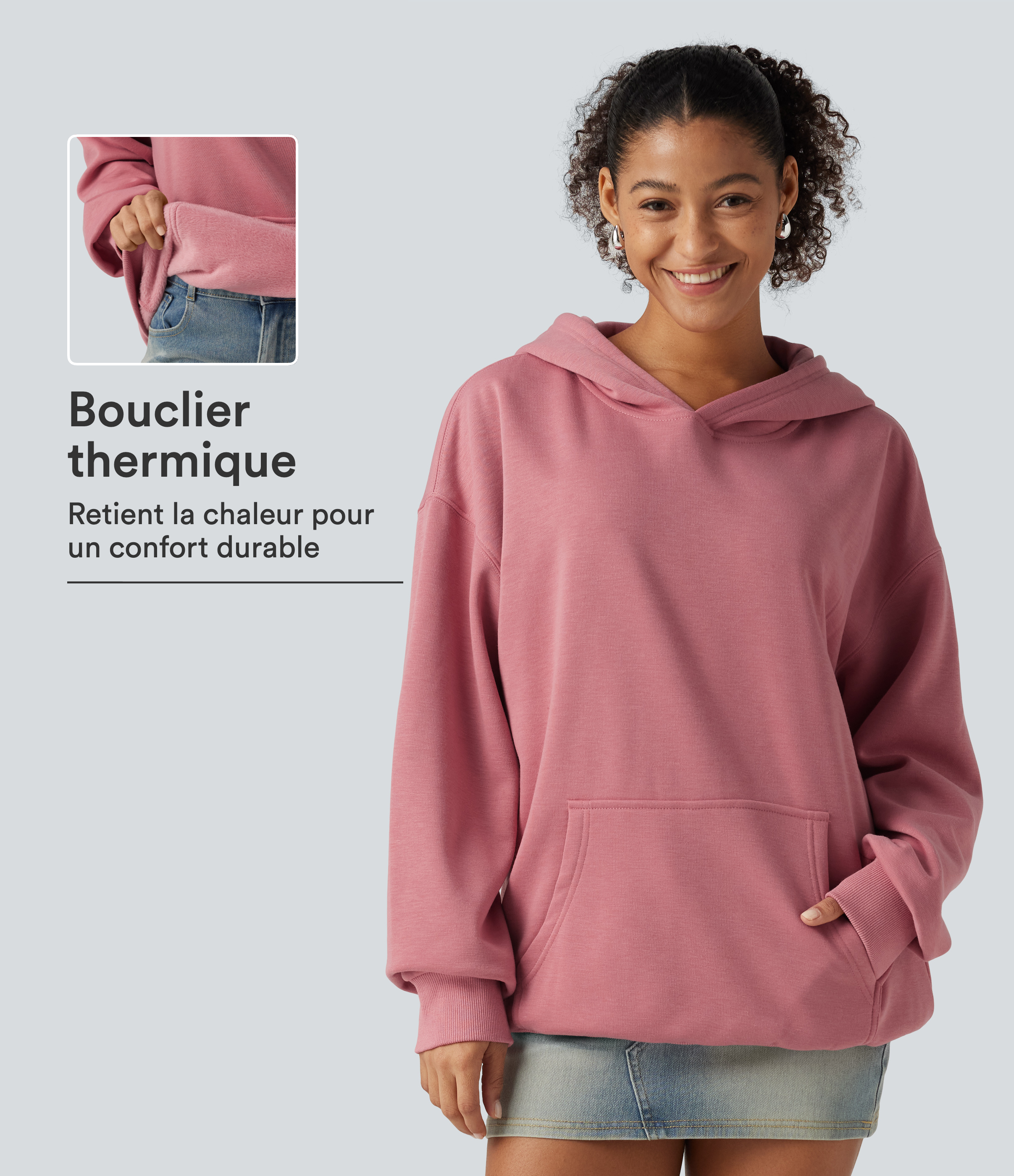 Desert Rose Sweat-shirt à capuche manches longues en polaire / 1