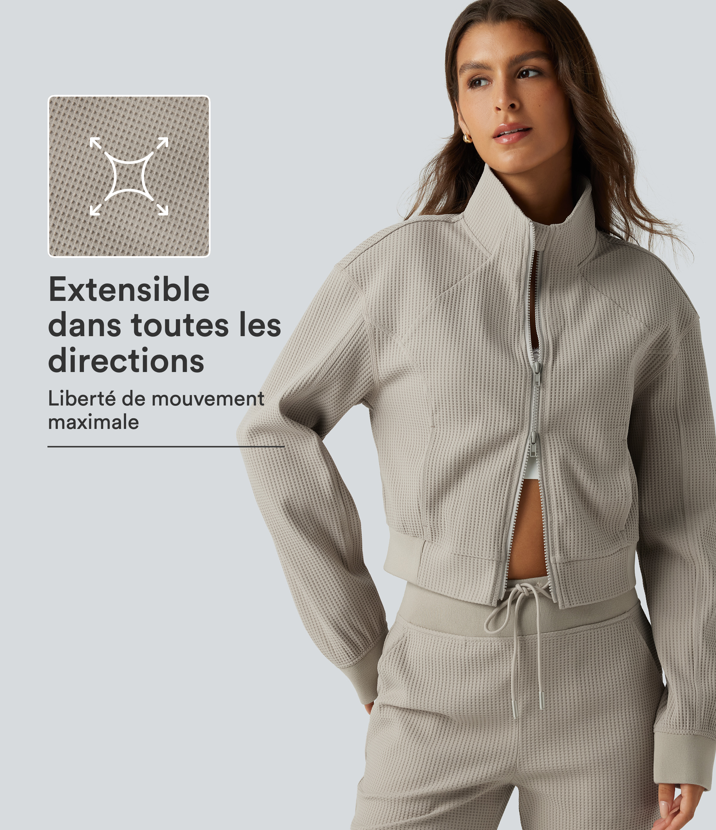 Moonstruck Veste en maille gaufrée à col montant et zip double sens avec poches / 1