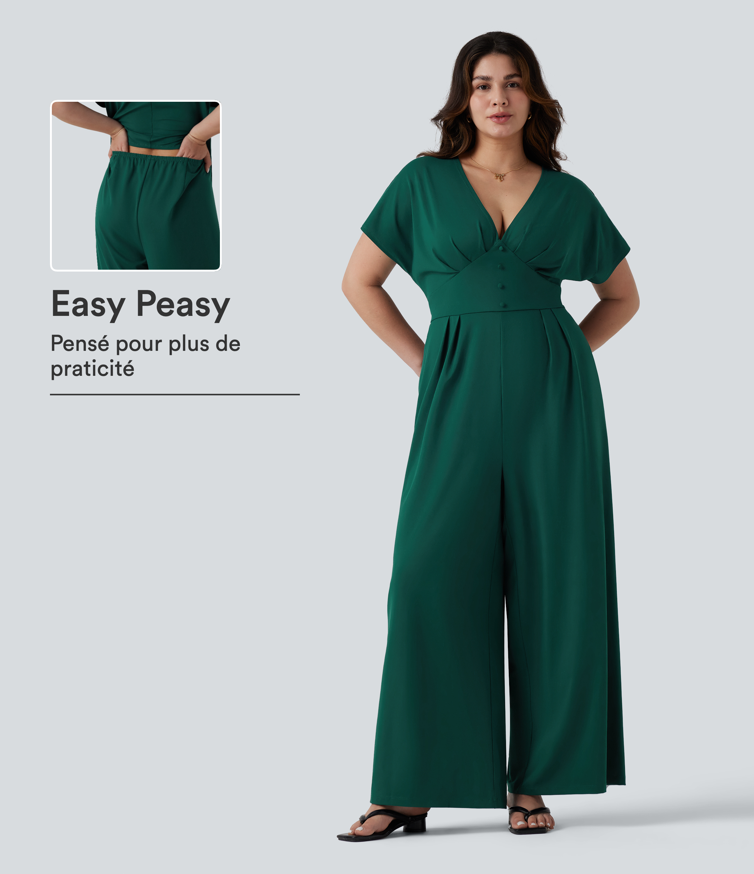 Combinaison grande taille accès facile Easy Peasy à encolure en V, manches courtes et coupe large avec poches