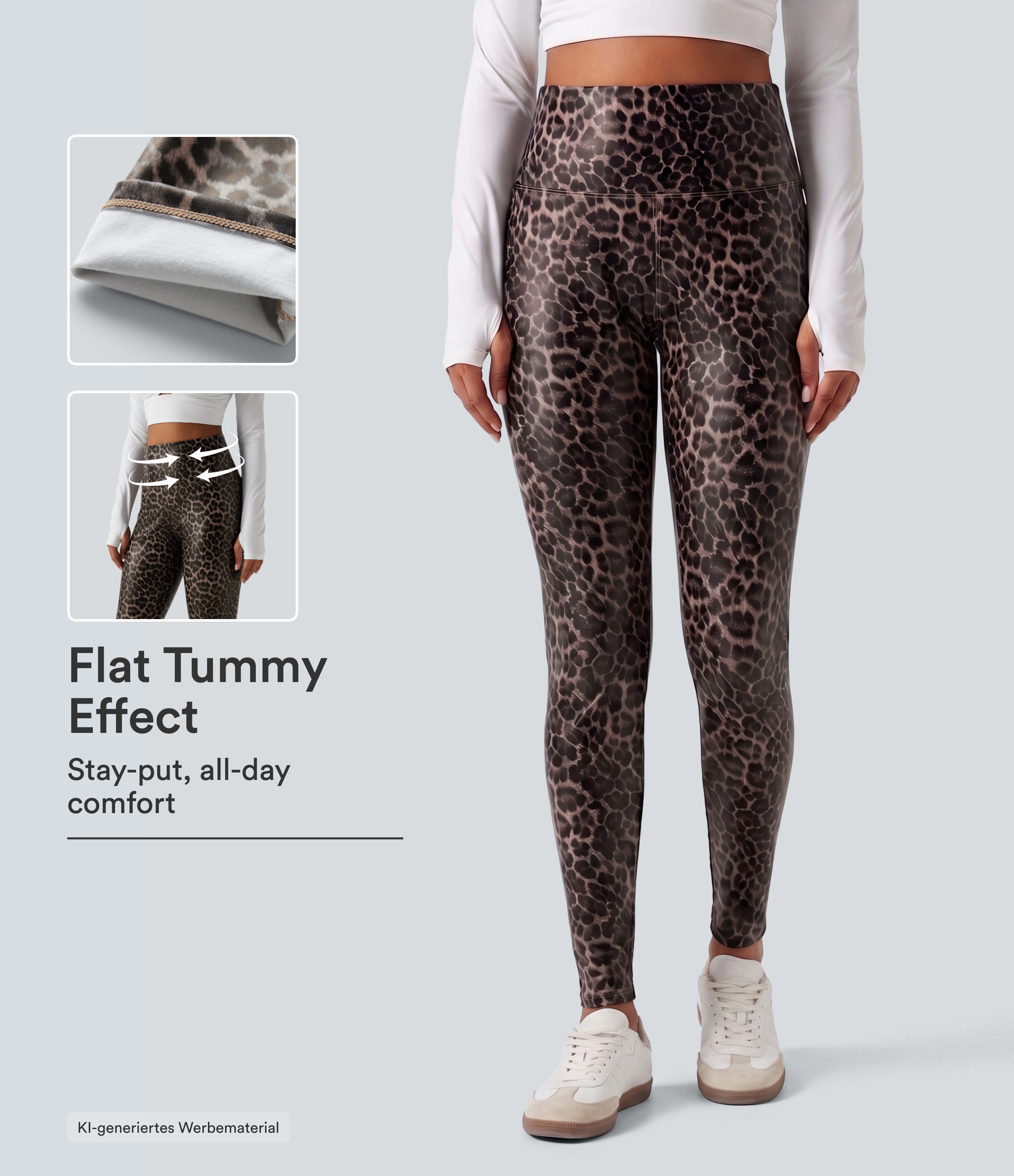 Lässige Leggings aus elastischem Kunstleder mit hohem Bund, Gesäßtaschen, Bauchkontrolle und Leopardenmuster - skinny fit
