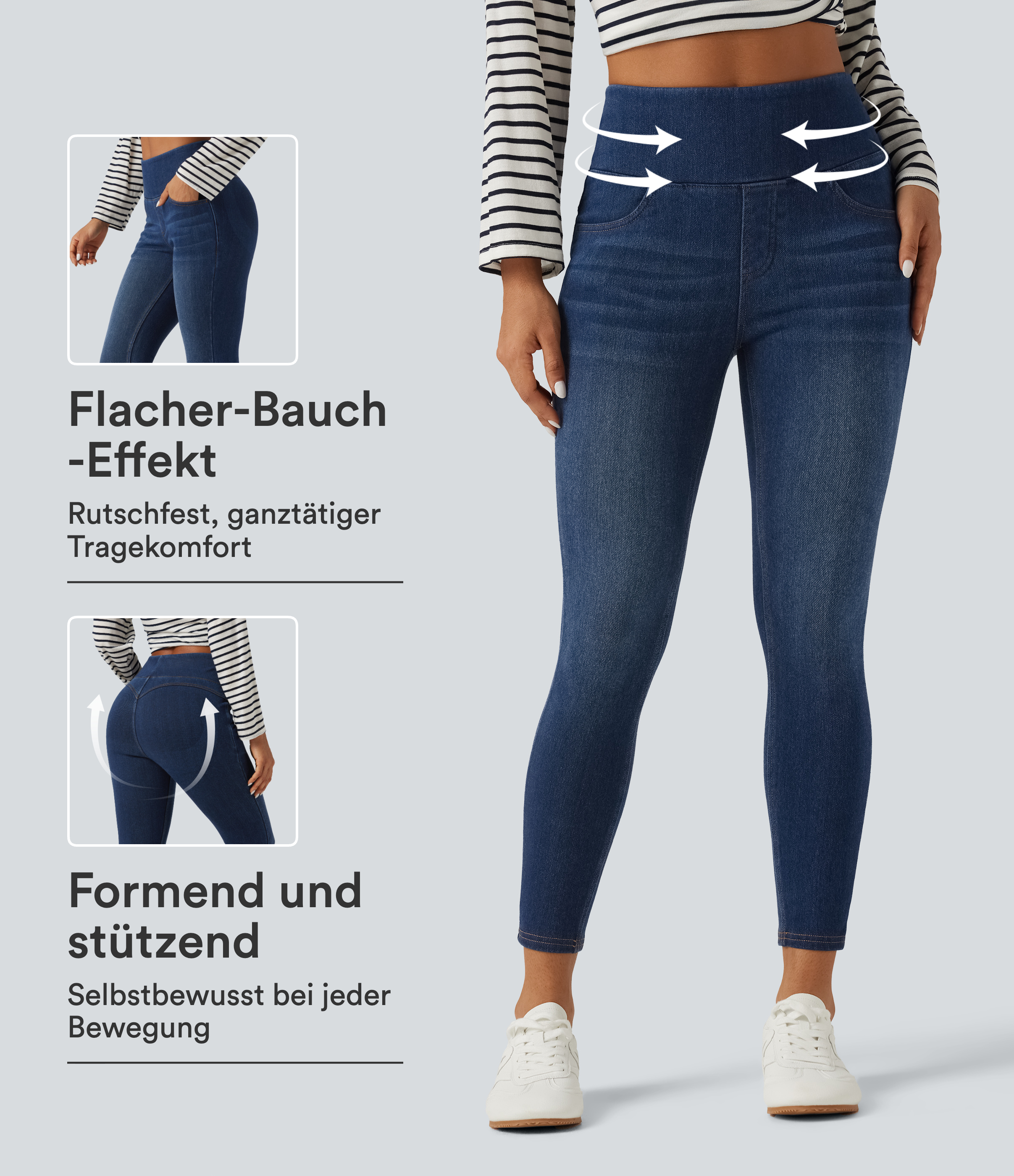 Halara Flex™ Denim Heat - Denim-Leggings mit hohem Bund, Seitentaschen und Bauchkontrolle - Po-Lifting, skinny fit