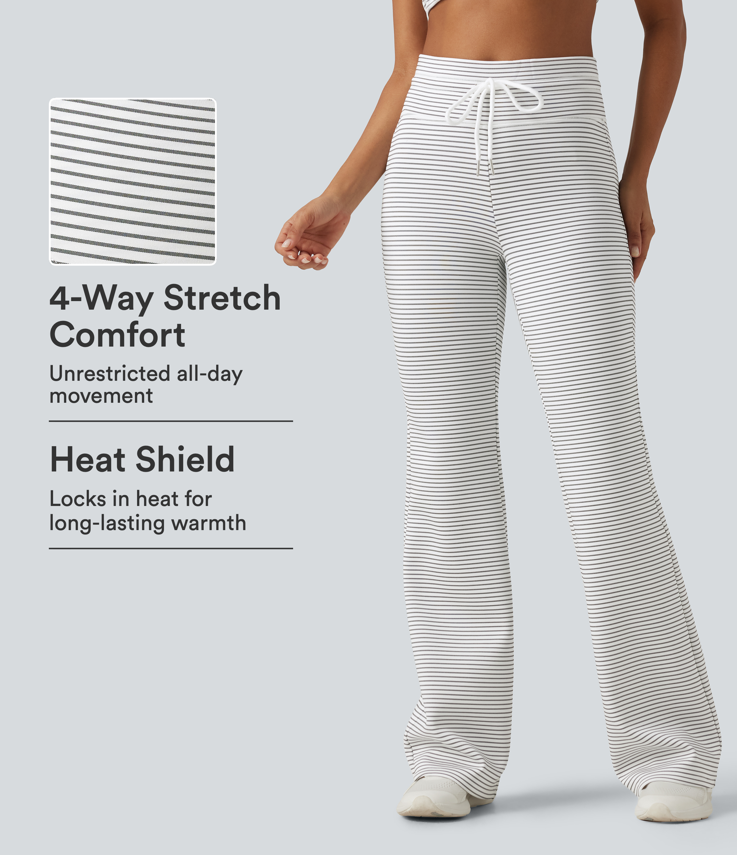 High Waisted Drawstring Flare Stripe Fleece Yoga Pants with Pockets