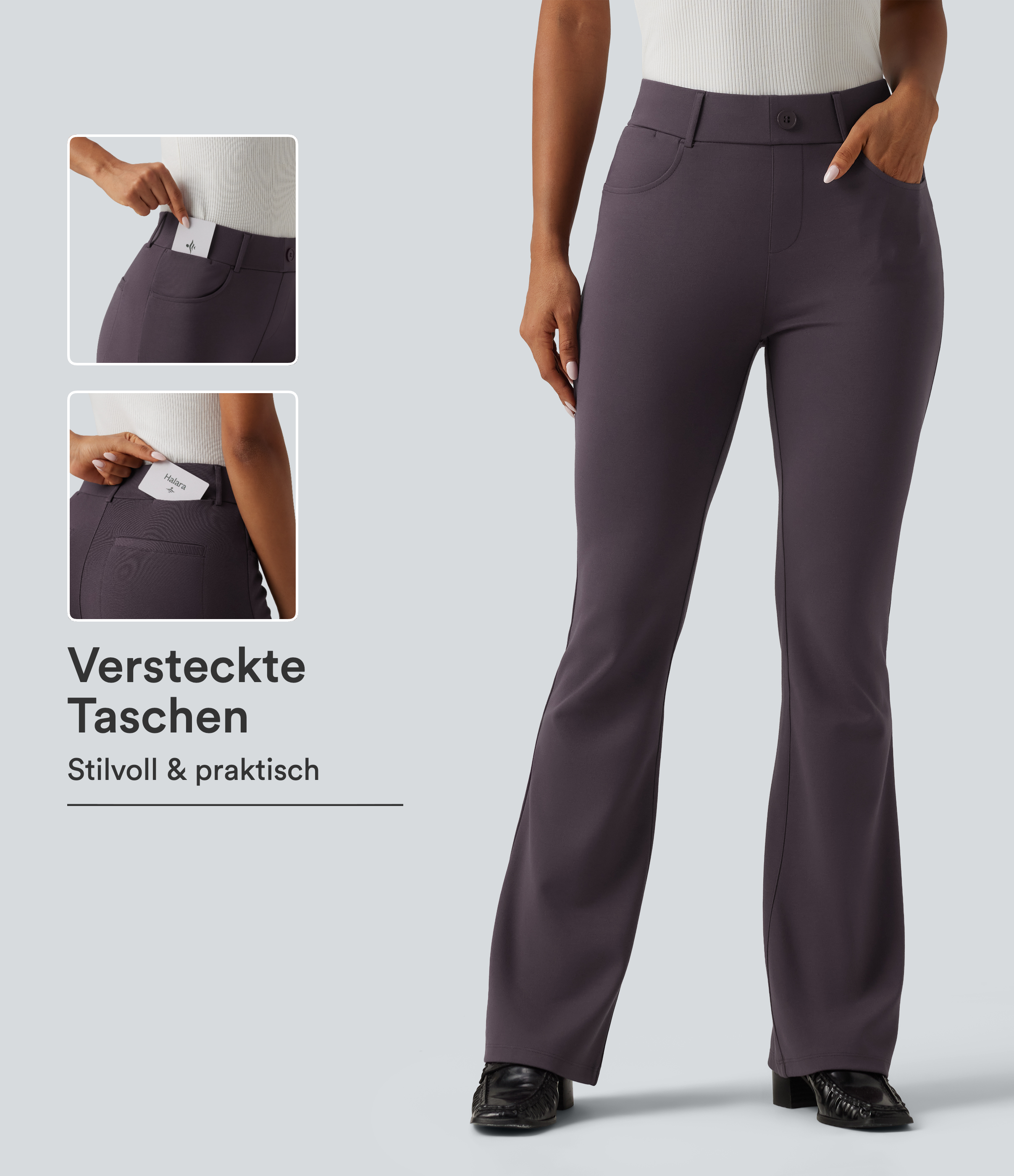 Halara Flex™ - Bootcut-Bürohose mit mittelhohem Bund und mehreren Taschen