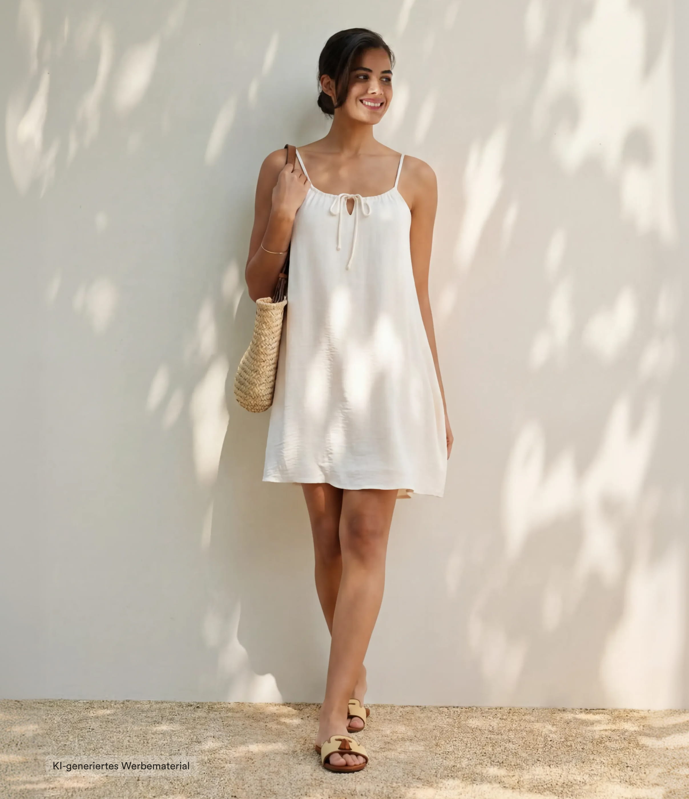 Whisper White Leinenartiges Minikleid mit Seitentaschen und Schnürung / 1