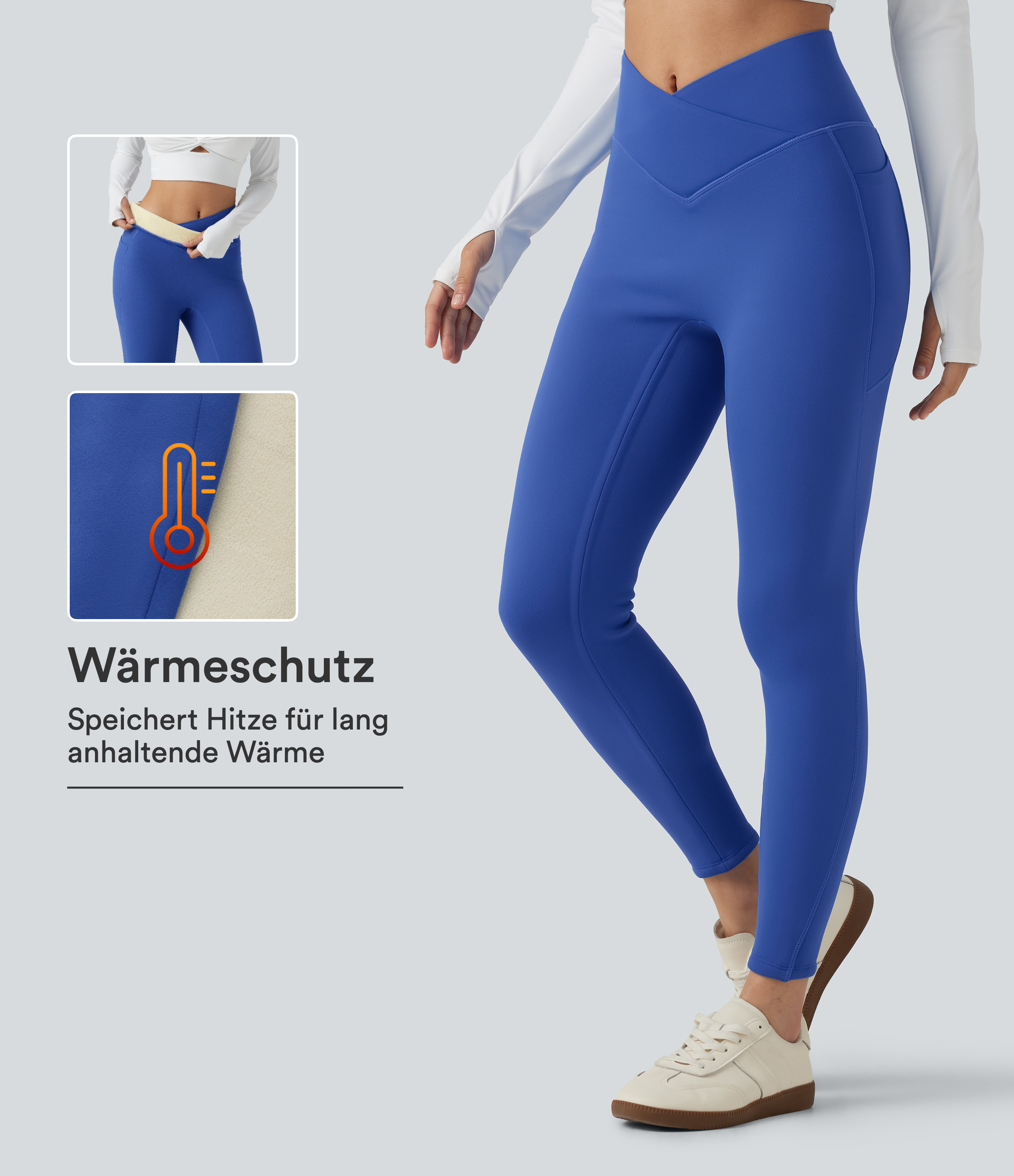 SoftlyZero™ - Fleece-Yoga-Leggings mit hohem Crossover-Bund und Seitentaschen