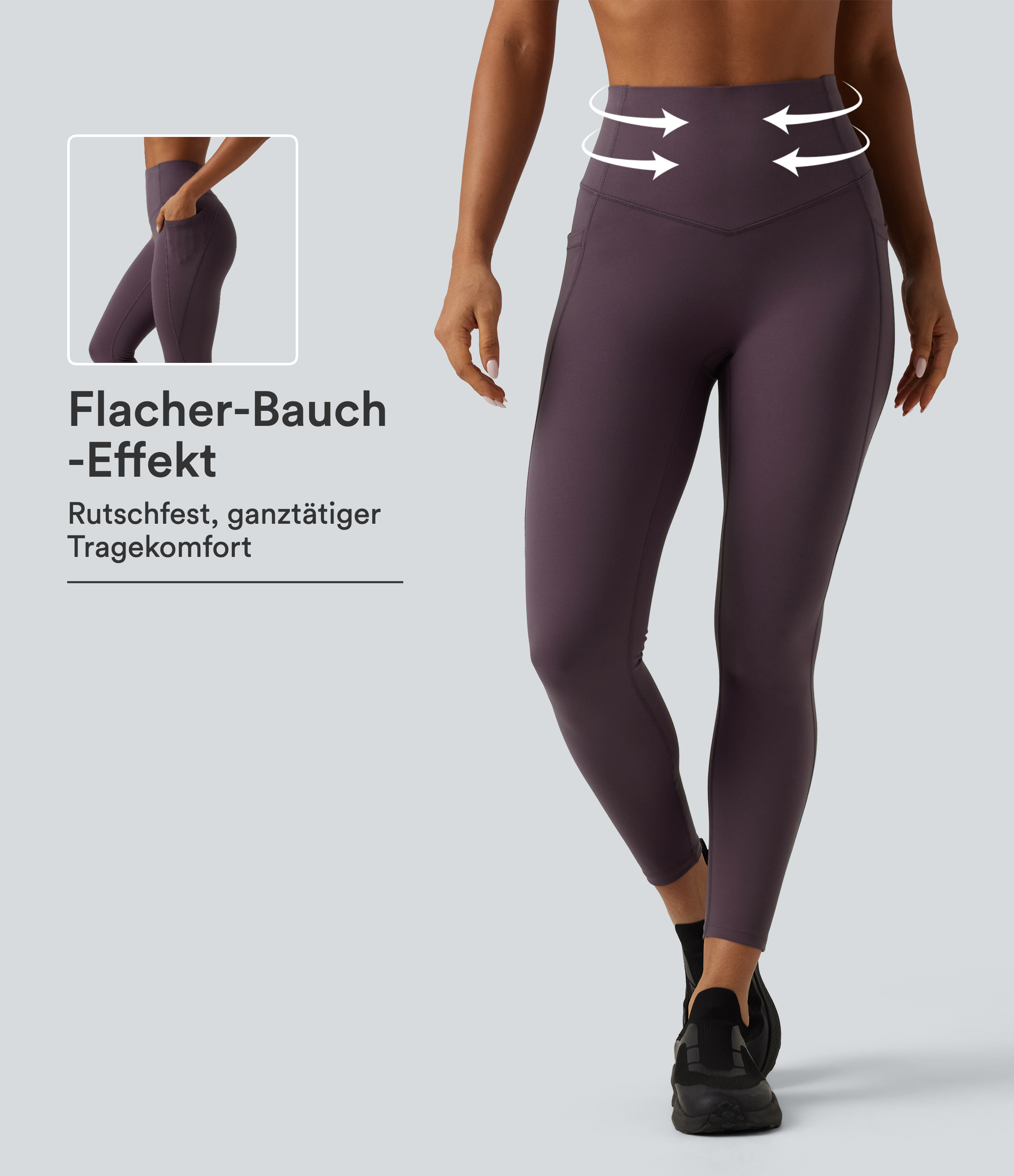 Dusky Evening purple Speedwave™ Training & Running-Leggings mit hohem Bund, Seitentaschen und Bauchkontrolle / 1