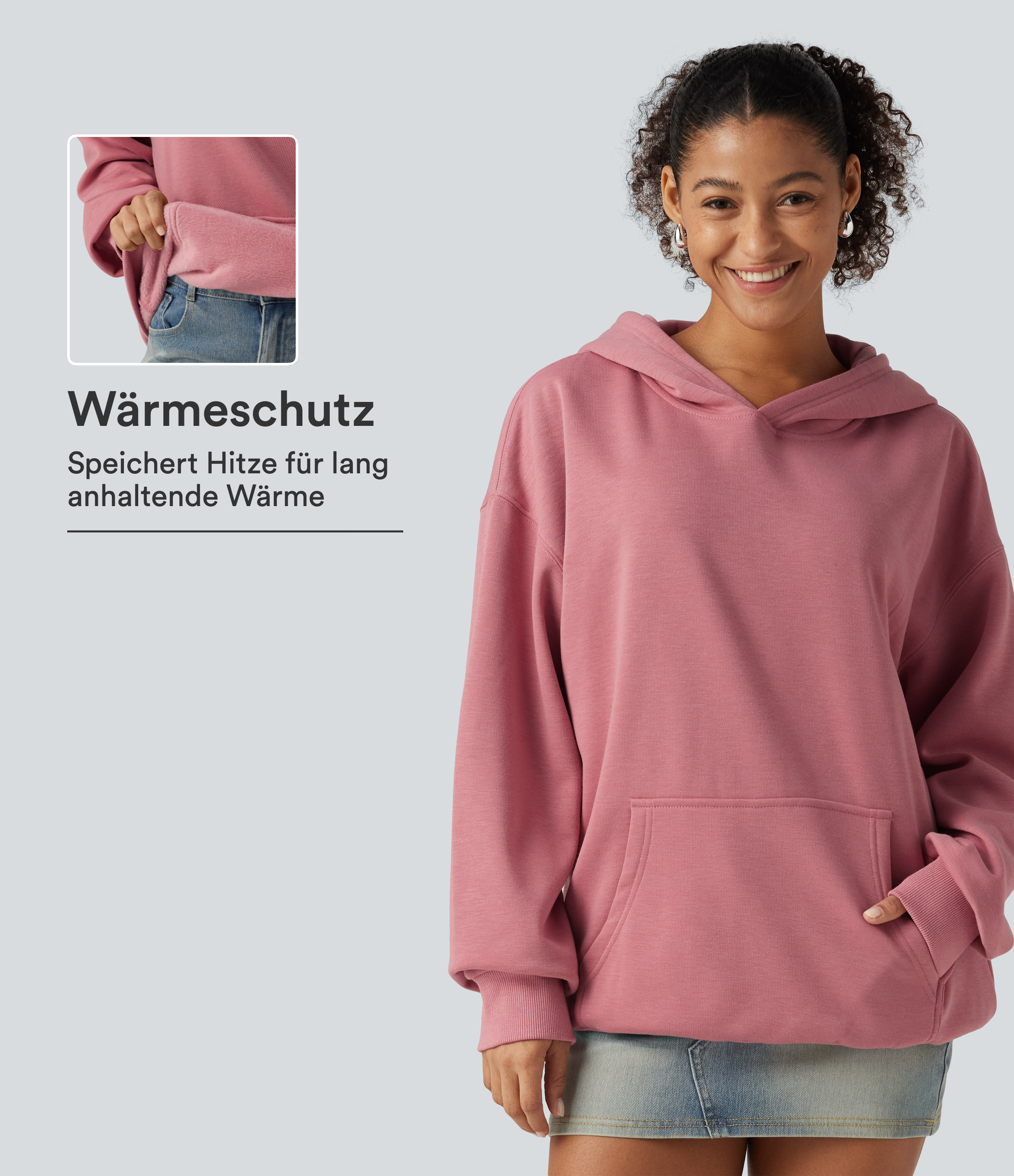 Desert Rose Lässiges Fleece-Sweatshirt mit Kapuze, Kängurutasche und langen Ärmeln / 1